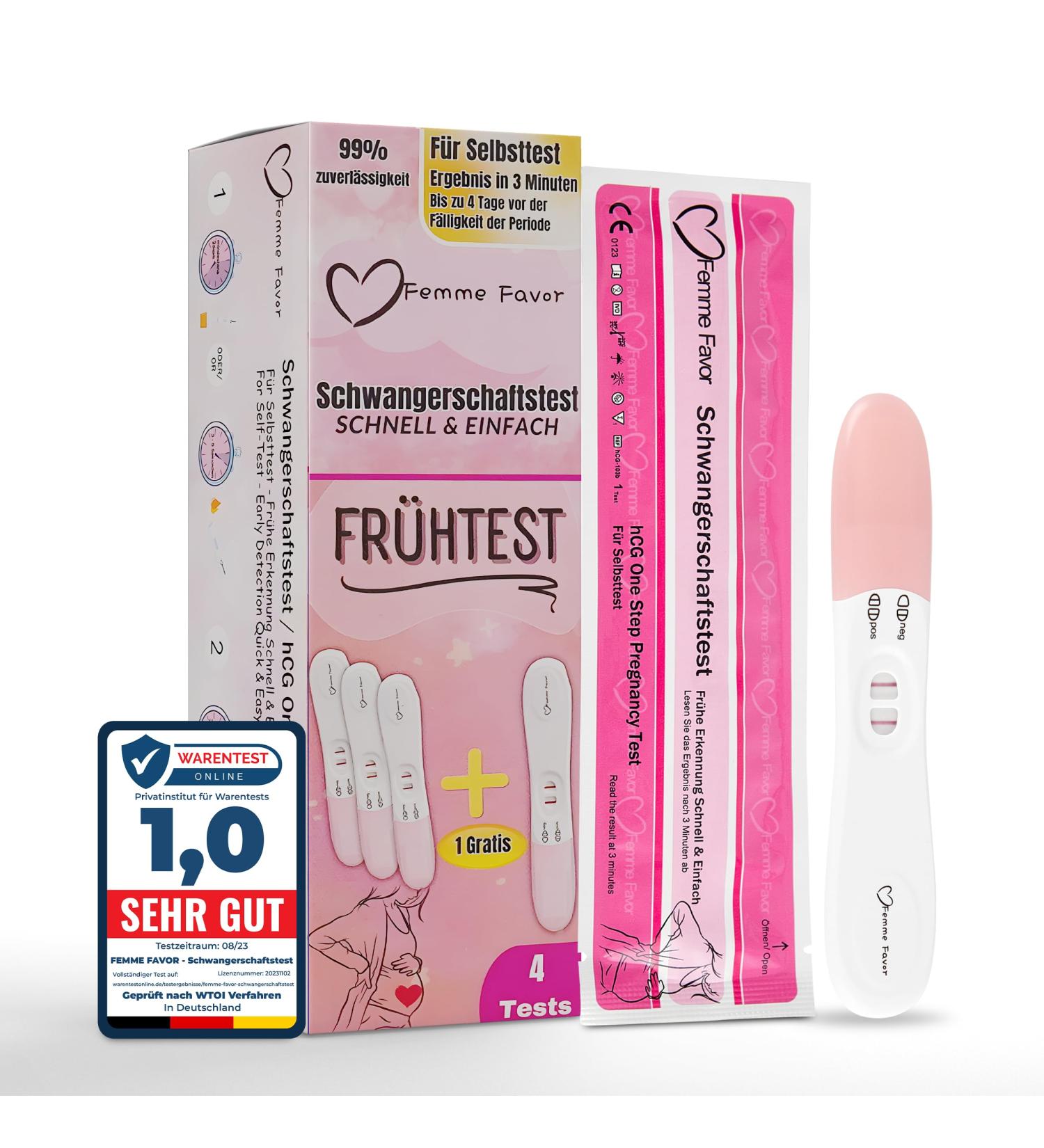 Femme Favor Pregnancy Test 4 Pack | 99% Accurate Early Detection | Fast & Reliable Results - Buy Online on GoSupps.com