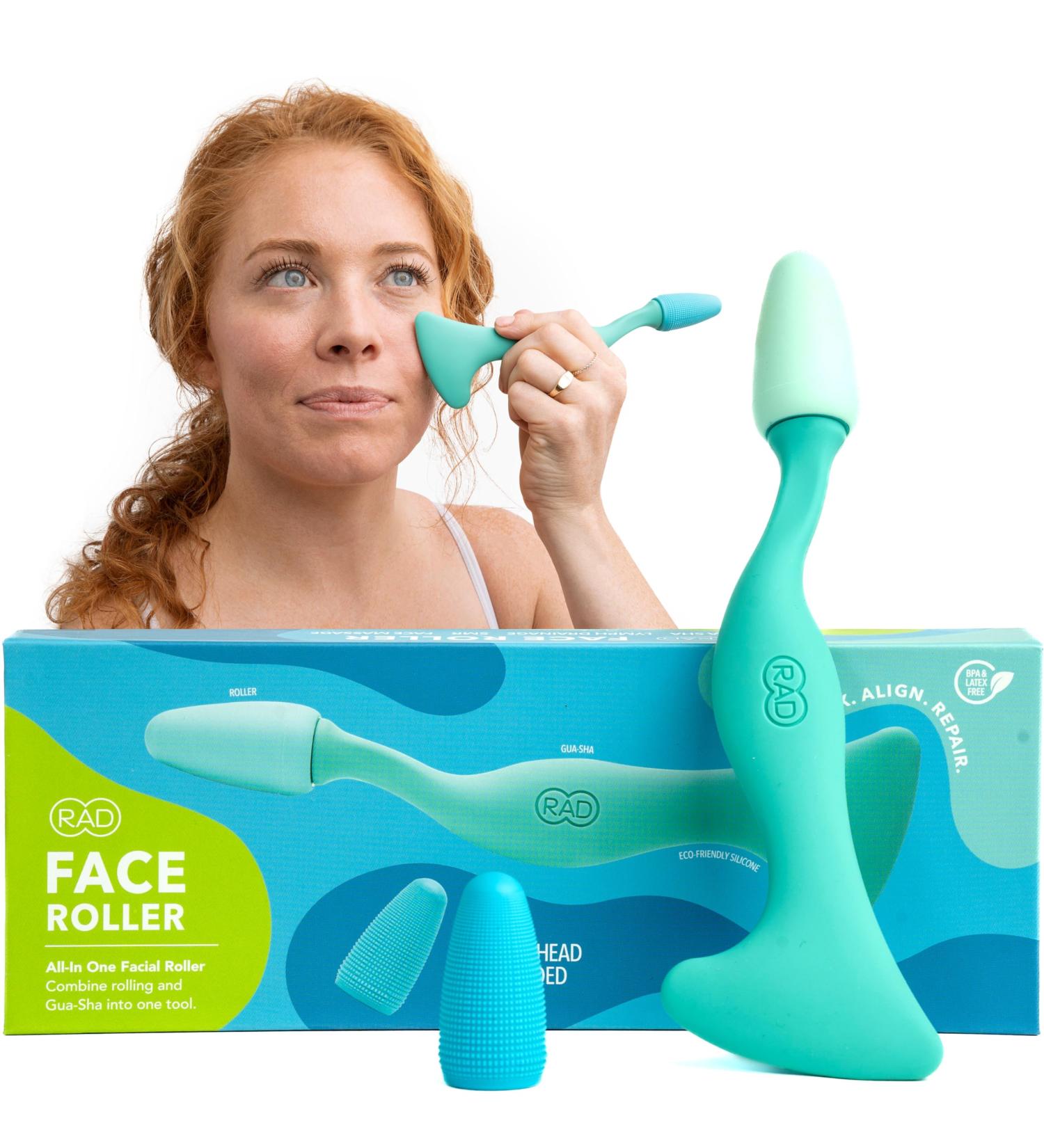RAD Facial Roller - 2-in-1 Jade Roller & Gua Sha Tool | Silicone Handle for Skin Care & Massage Therapy | Shop Internationally - Buy Online on GoSupps.com