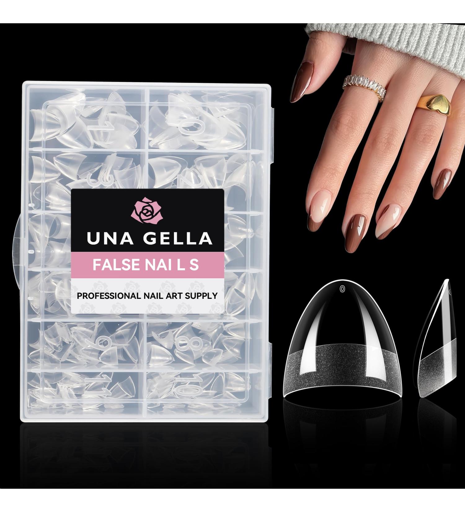 UNA GELLA Short Almond Fake Nails - 504PCS Soft Gel Nail Tips for DIY Nail Art | Salon Quality Half Cover Extensions - 12 Sizes A-XS - Buy Online on GoSupps.com