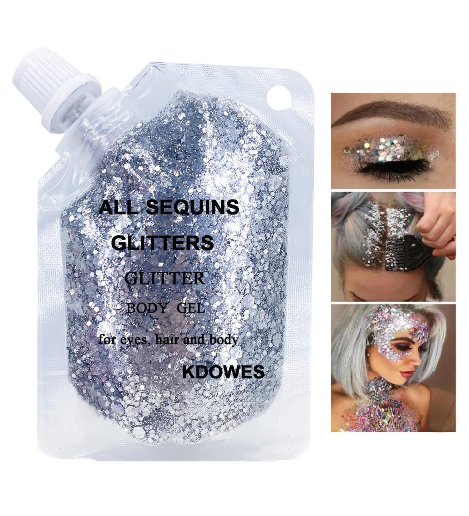 16 Color Sequins Glitter Gel - Long Lasting Festival Makeup for Women - Silver Chunky Glitter for Body, Face, Hair, Eyes - Easy to Apply & Clean - Buy Online on GoSupps.com
