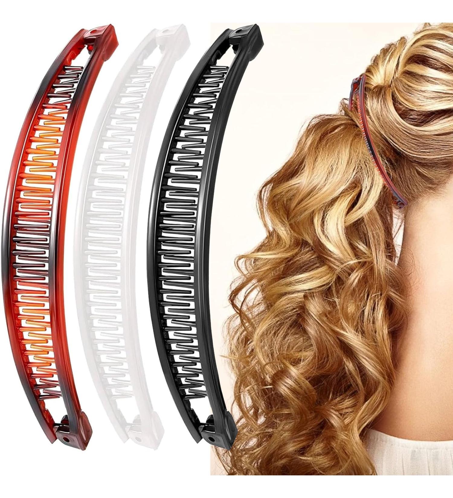 3 Pieces Banana Hair Clip Banana Hair Clips for Thick Long Hair Retro Plastic Combs Grips Fishtail Hairs Clip for Women's Sports Facial Washing Hairs Fashion Accessories (White Black Brown) - Buy Online on GoSupps.com