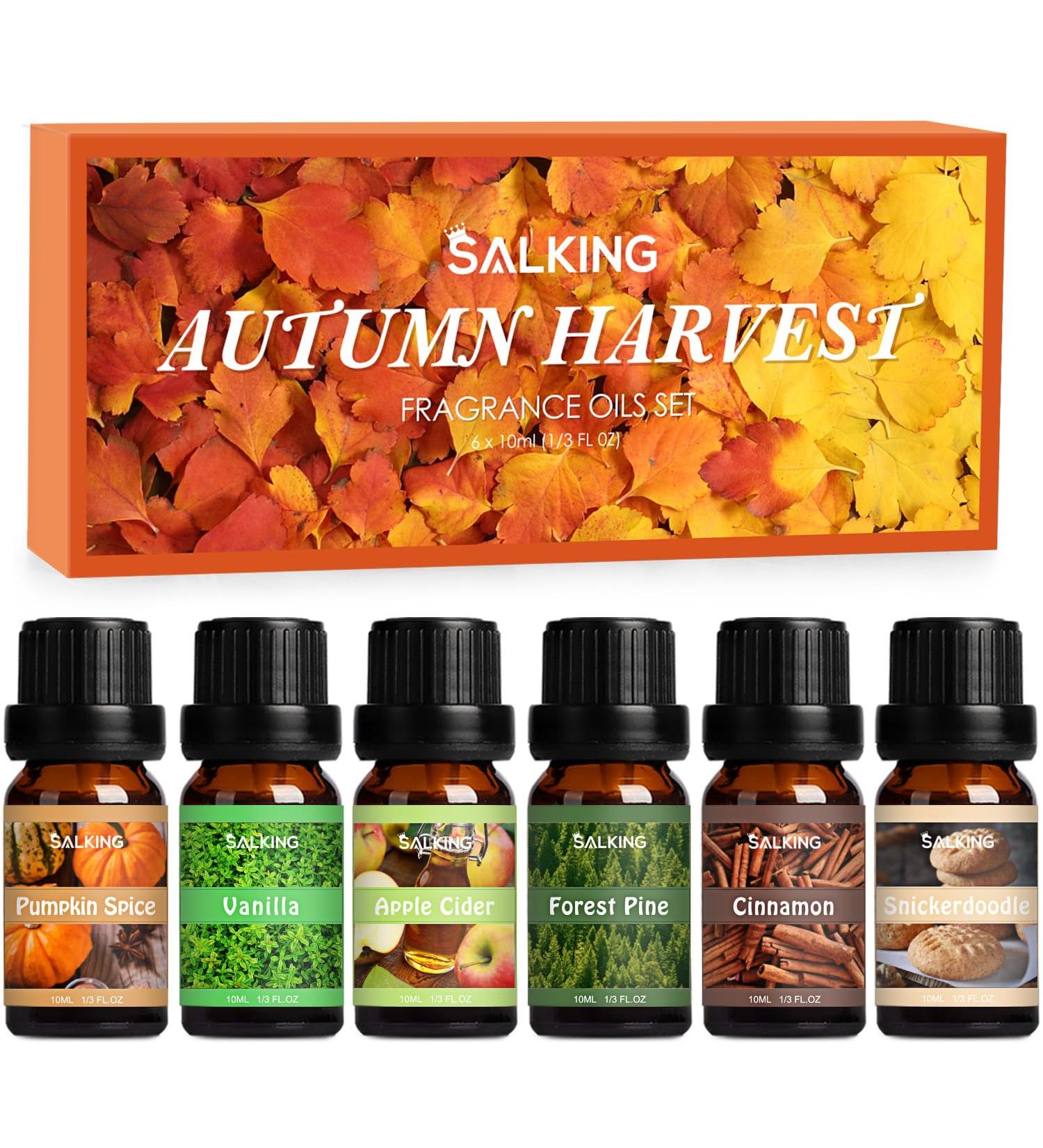 SALKING Autumn Fragrance Oils Gift Set - Essential Oils for Fall Soaps, Candles - Cinnamon, Pumpkin Spice, Apple Cider, Vanilla, Forest Pine, Snickerdoodle - Buy Online on GoSupps.com