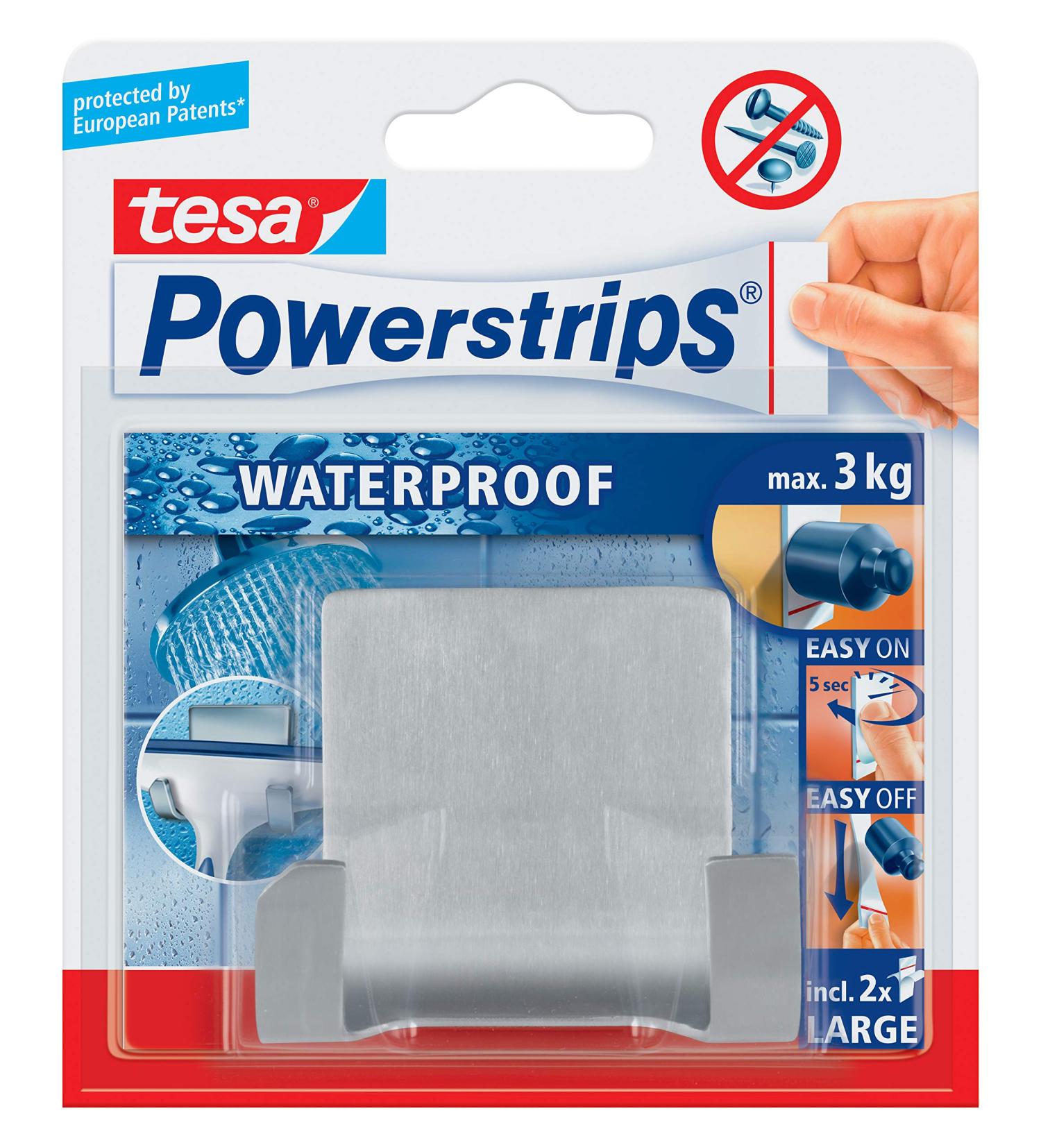 tesa double hook waterproof for shower and bath metal removable (pack of 6)
