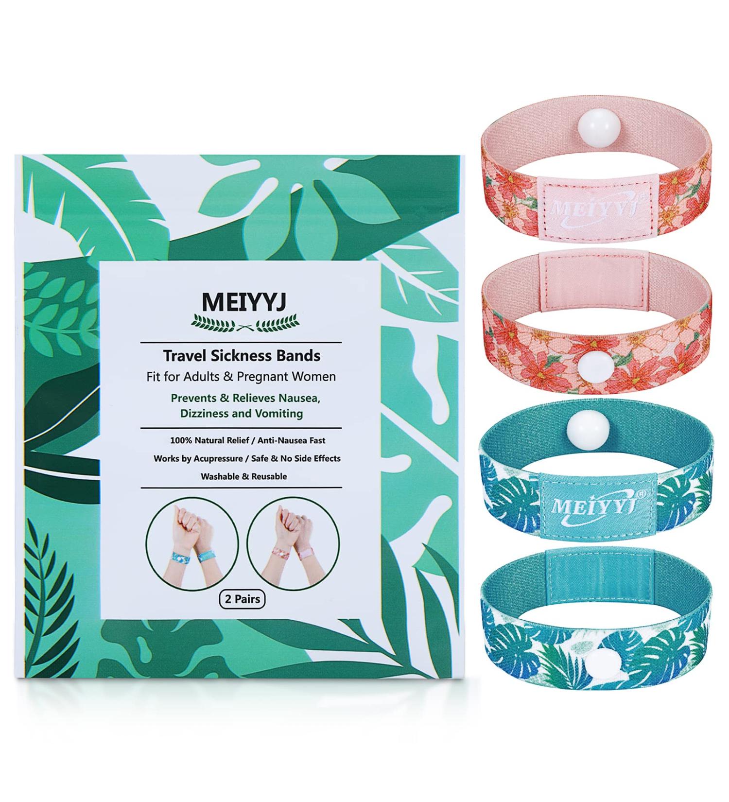 MEIYYJ Travel Sickness Bands - Motion Sickness Relief for Adults, Pregnant Women & Kids - Anti Nausea Wristbands in Green Pink - Small Size - Buy Online on GoSupps.com