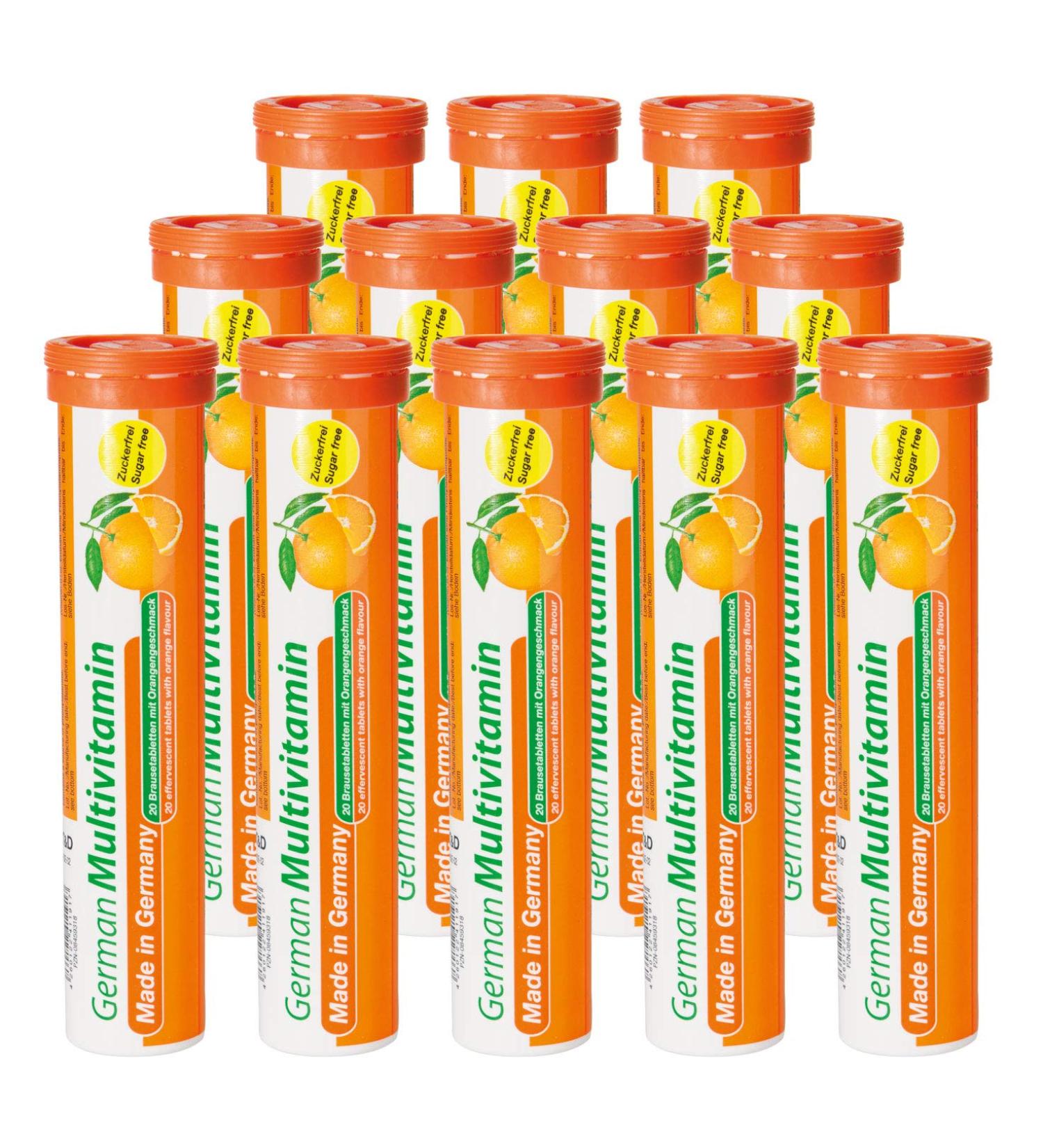 Buy T&D Pharma German Multivitamin Effervescent Tablets - 12x20 pcs Orange Flavor | Vitamin C E B1 B2 B6 B12 & More - International Shipping Available - Buy Online on GoSupps.com