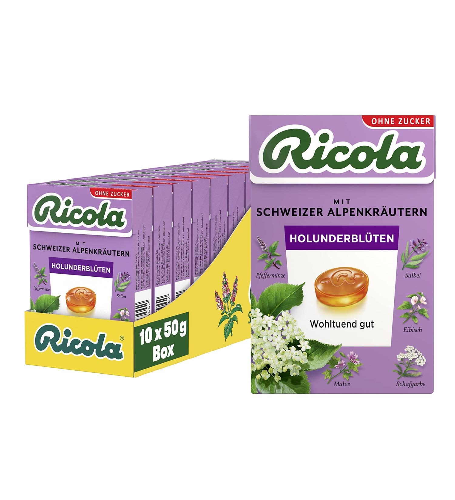 Ricola Elderflower Herbal Candy - 10 B xli Sugar-Free Vegan with 13 Alpine Herbs 500g - International Shipping - Buy Online on GoSupps.com