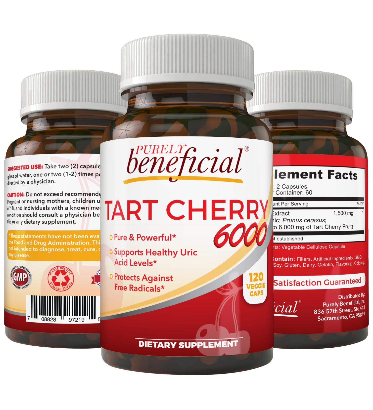 Montmorency Tart Cherry Capsules 6000mg - Extra Strength Non-GMO 120 Vegetarian Capsules - Buy Online on GoSupps.com
