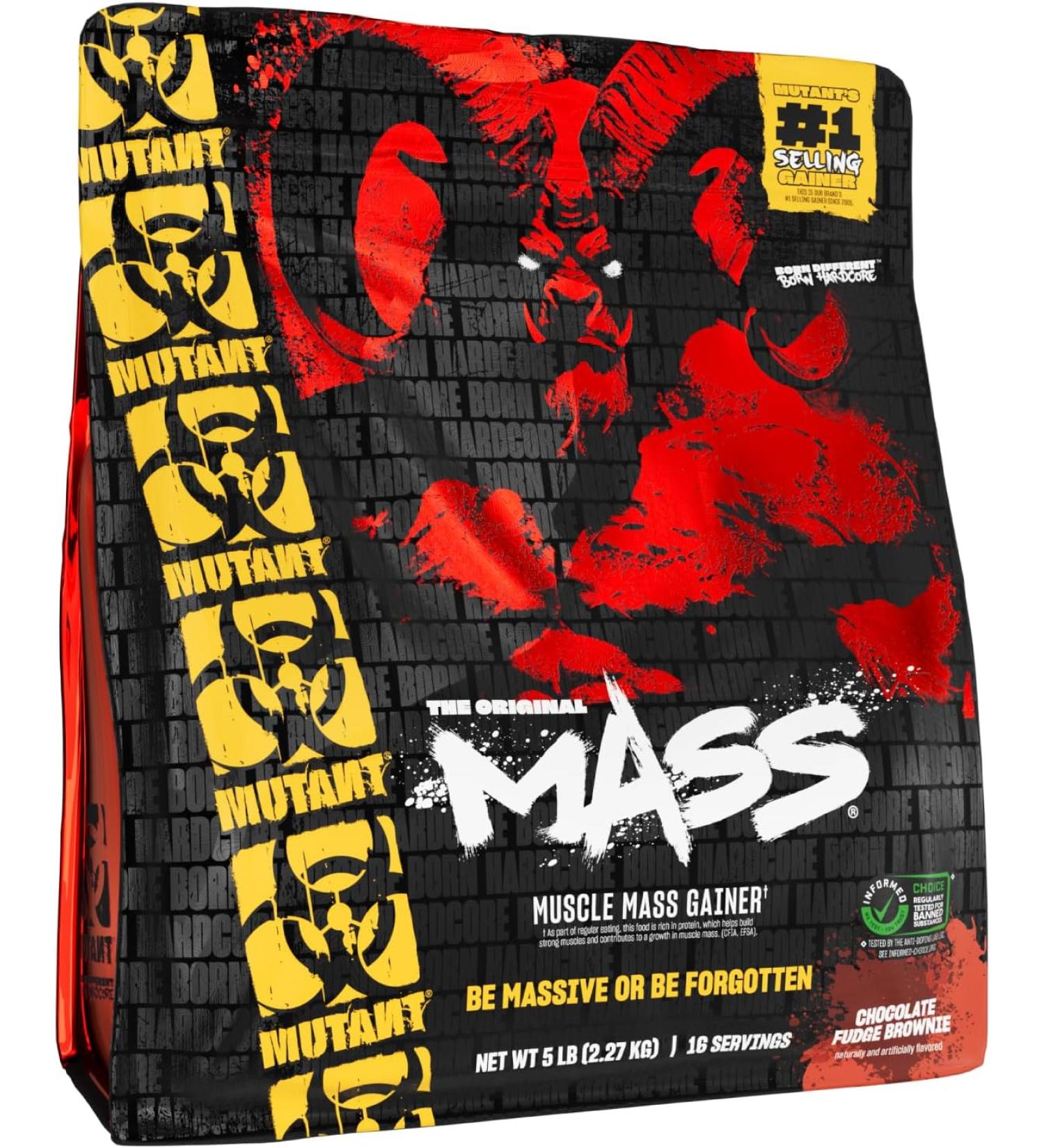 Mutant Mass Weight Gainer Protein Powder | Chocolate Fudge Brownie | 5 lbs | 1100 Calories | 56g Protein | Muscle Growth and Strength Formula - Buy Online on GoSupps.com