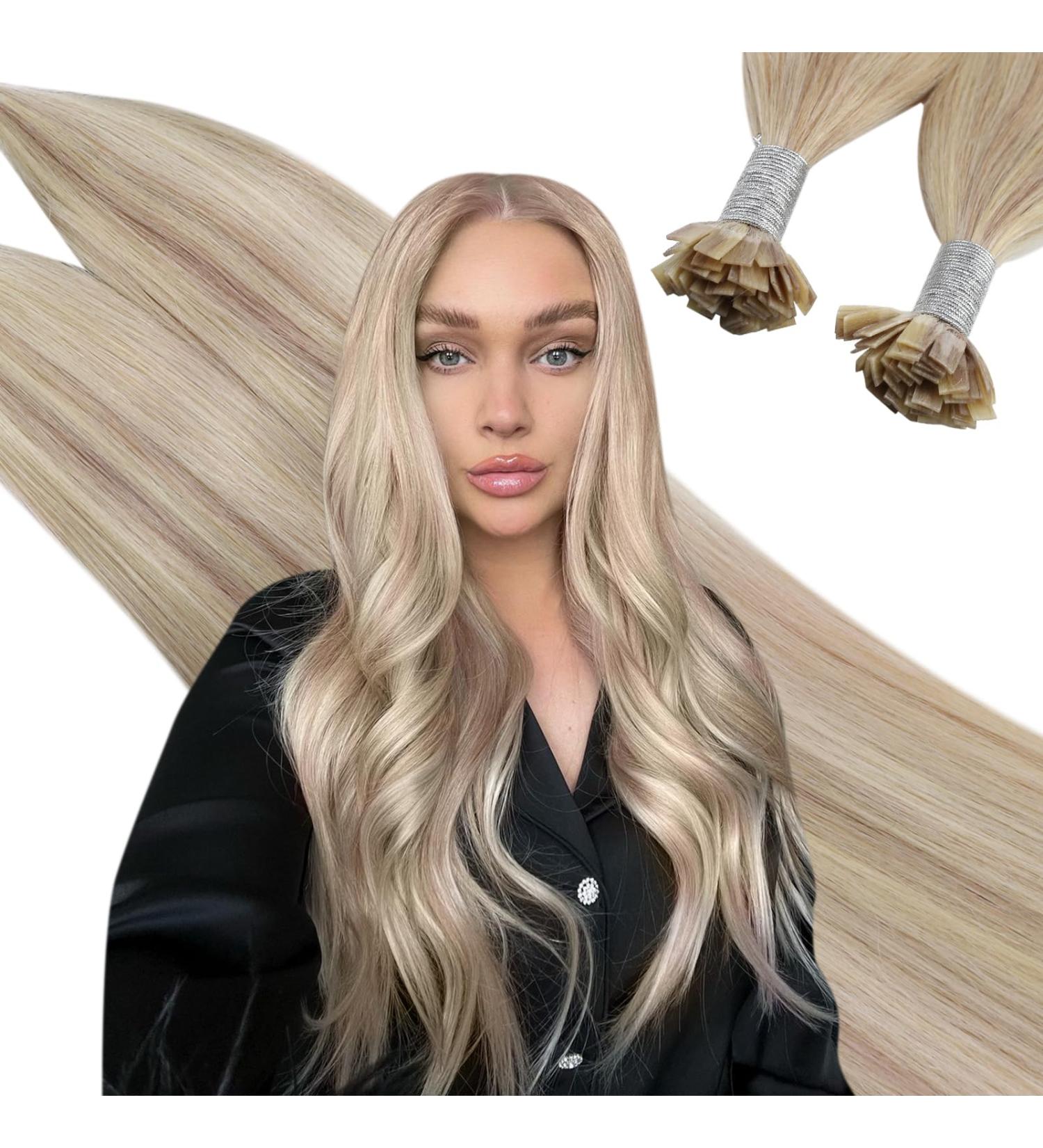 UGEAT Bonding Extensions - Blond Highlights Real Hair Ash Blond Flat Tip Extensions 22 Inch (55 cm 50g 50 pcs) #18/613 & #18P613 - Long-lasting High Quality - Buy Online on GoSupps.com