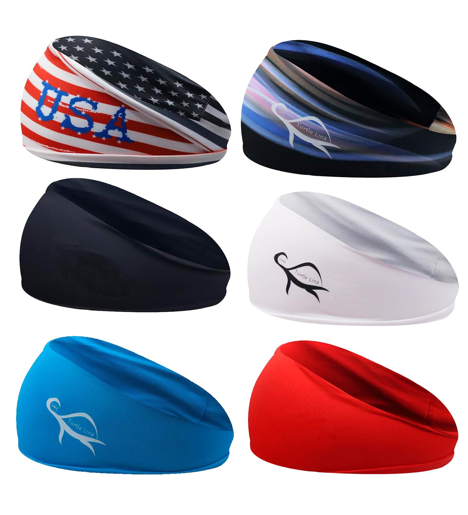Set of 6 Workout Headbands for Men & Women in Black, Red, White Tie Dye and USA Flag - Wide Elastic Sport Sweatbands for Working Out - Buy Online on GoSupps.com