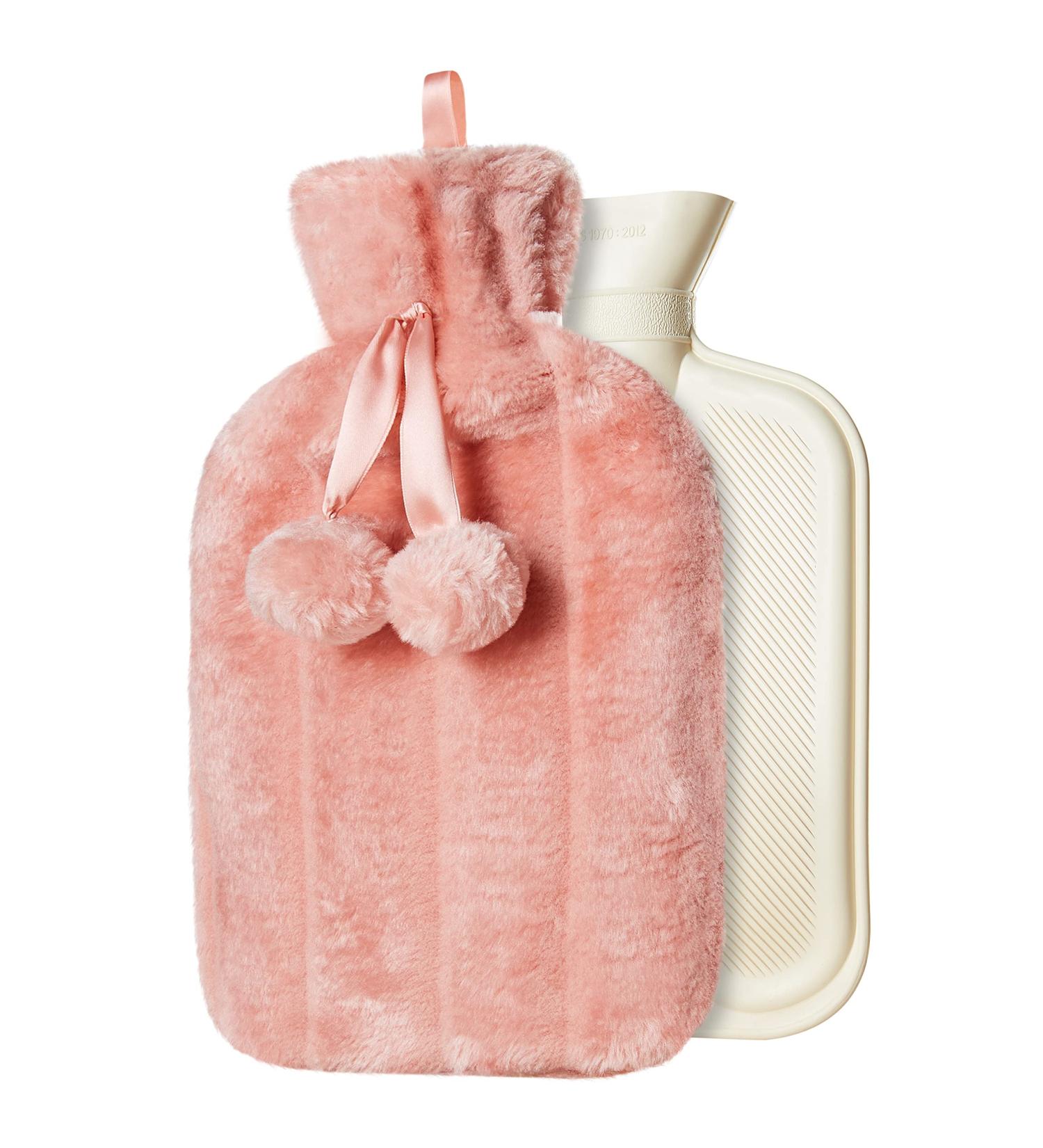 Hot Water Bottle with Faux Fur Cover - Large 2L Capacity Pink Prosecco | Premium Cozy Comfort - International Shipping Available - Buy Online on GoSupps.com