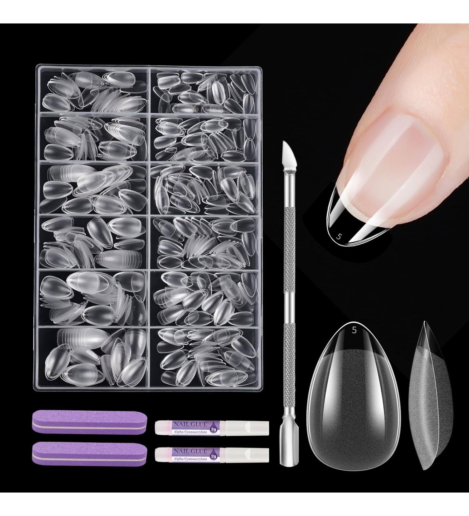 EARLMONI Extra Short Almond Nail Tips Set 432 Pieces Full Cover Soft Gel Artificial with Glue Cuticle Pusher 12 Sizes Prepolished Short Almond Nail Tips Set for Women Salons - Buy Online on GoSupps.com
