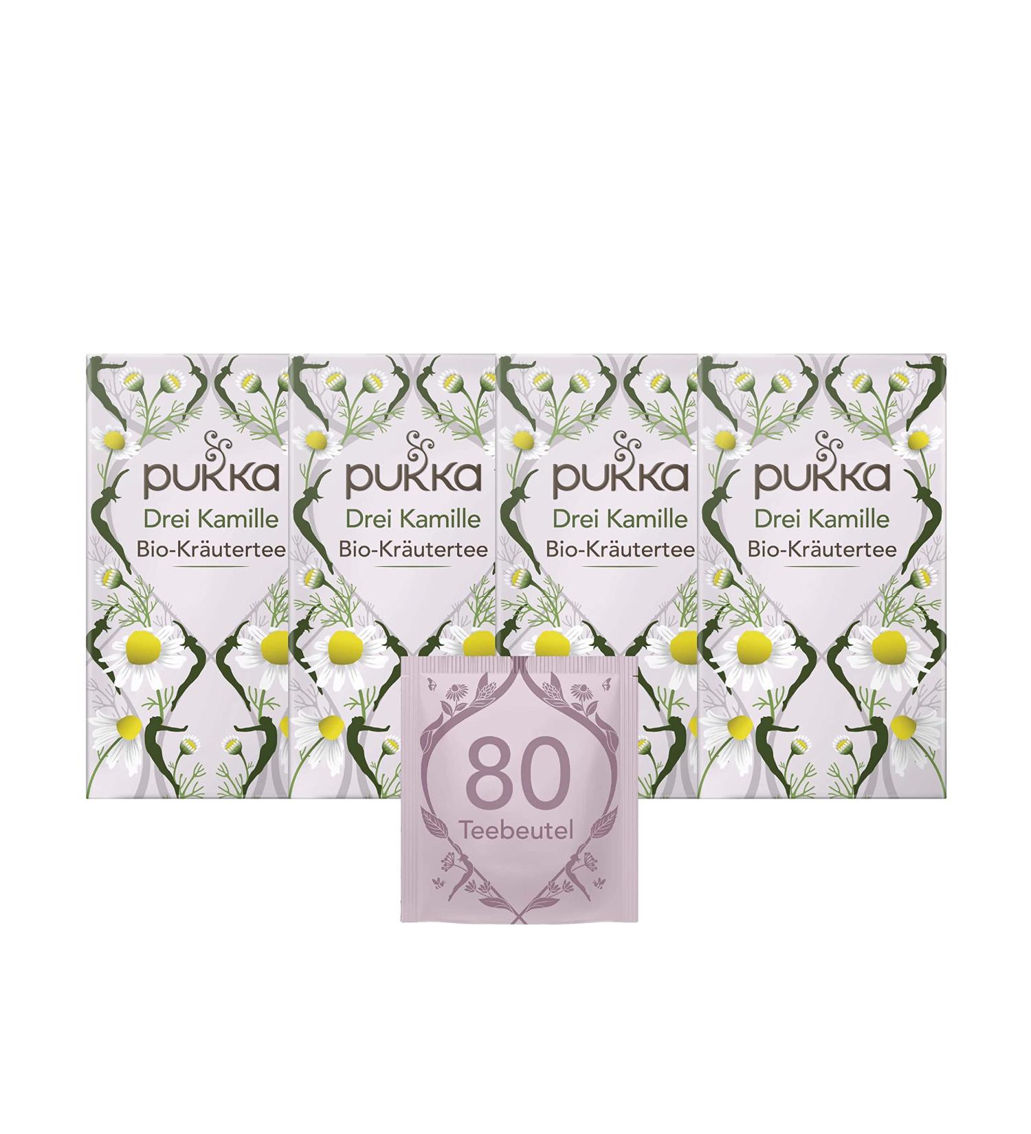 Pukka Organic Herbal Tea Three Chamomile | 80 Tea Bags | African Egyptian & European Chamomile for Calm Moments | 4 Pack - Buy Online on GoSupps.com
