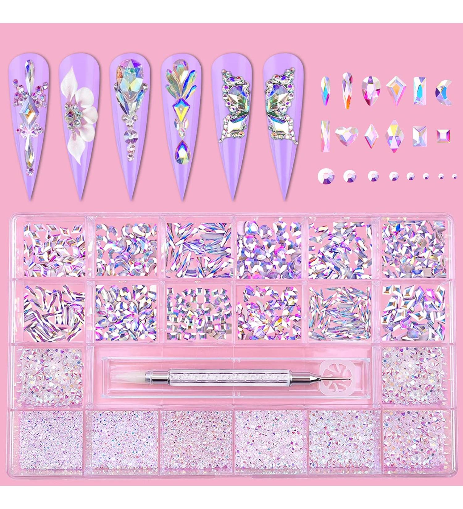 Nail Art AB Crystals Rhinestones Set - 3100pcs for Acrylic Nails Design - 12 Types of Special-Shaped Diamonds + 2500 Flatback Rhinestones Kit for Colorful DIY Nail Decor - Buy Online on GoSupps.com