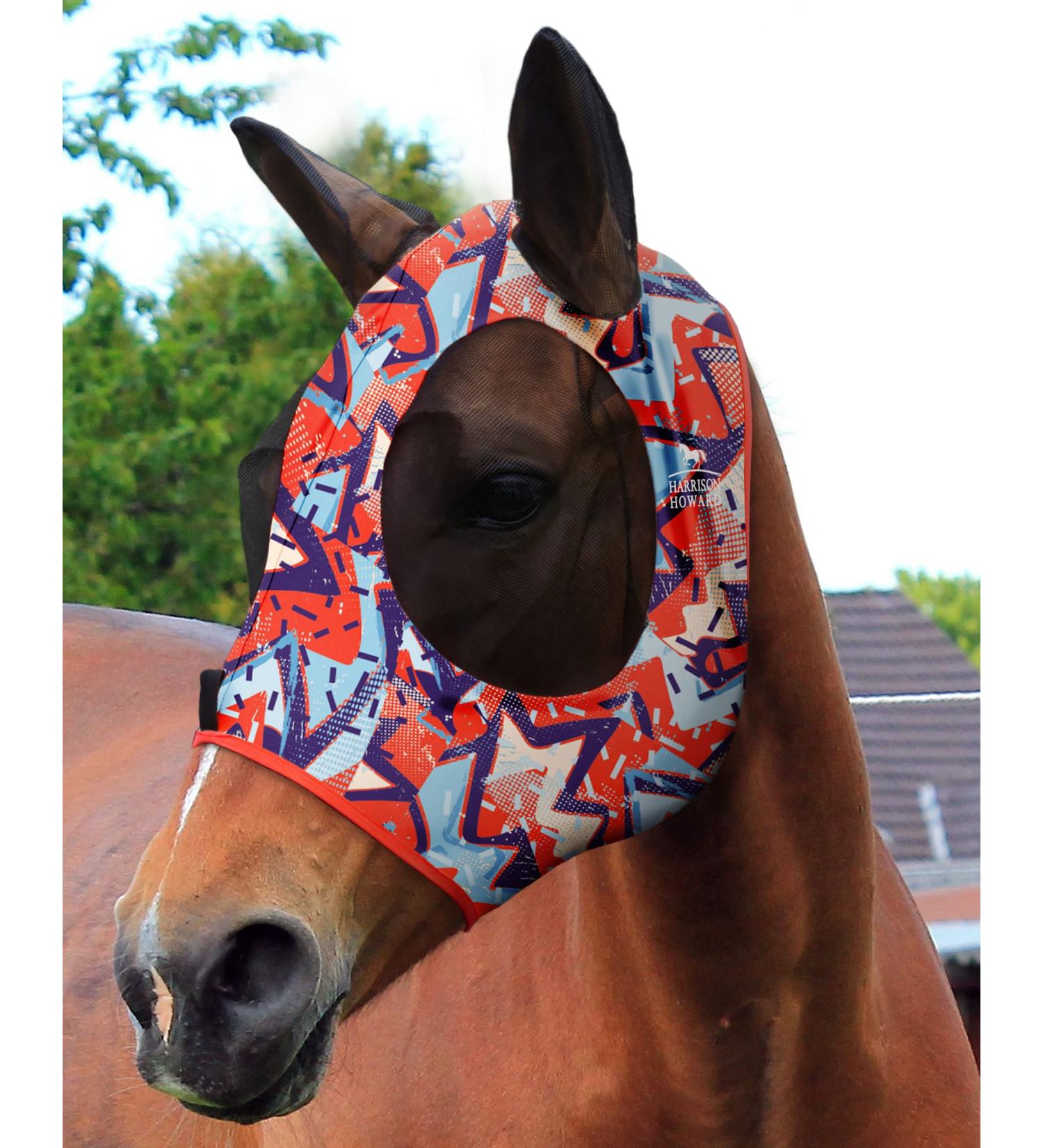 Harrison Howard Stretchable Horse Mask - UV Protection Comfortable & Breathable XL Geometric Motif Extra Large Orange - Buy Online on GoSupps.com