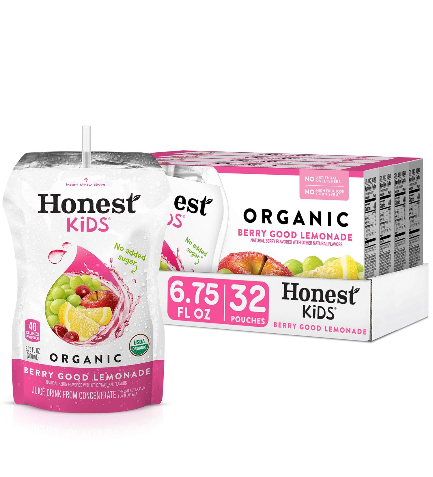 Honest Kids Organic Berry Lemonade Juice Drink | Pack of 32 Pouches - 6.75 Fl Oz Each - Buy Online on GoSupps.com