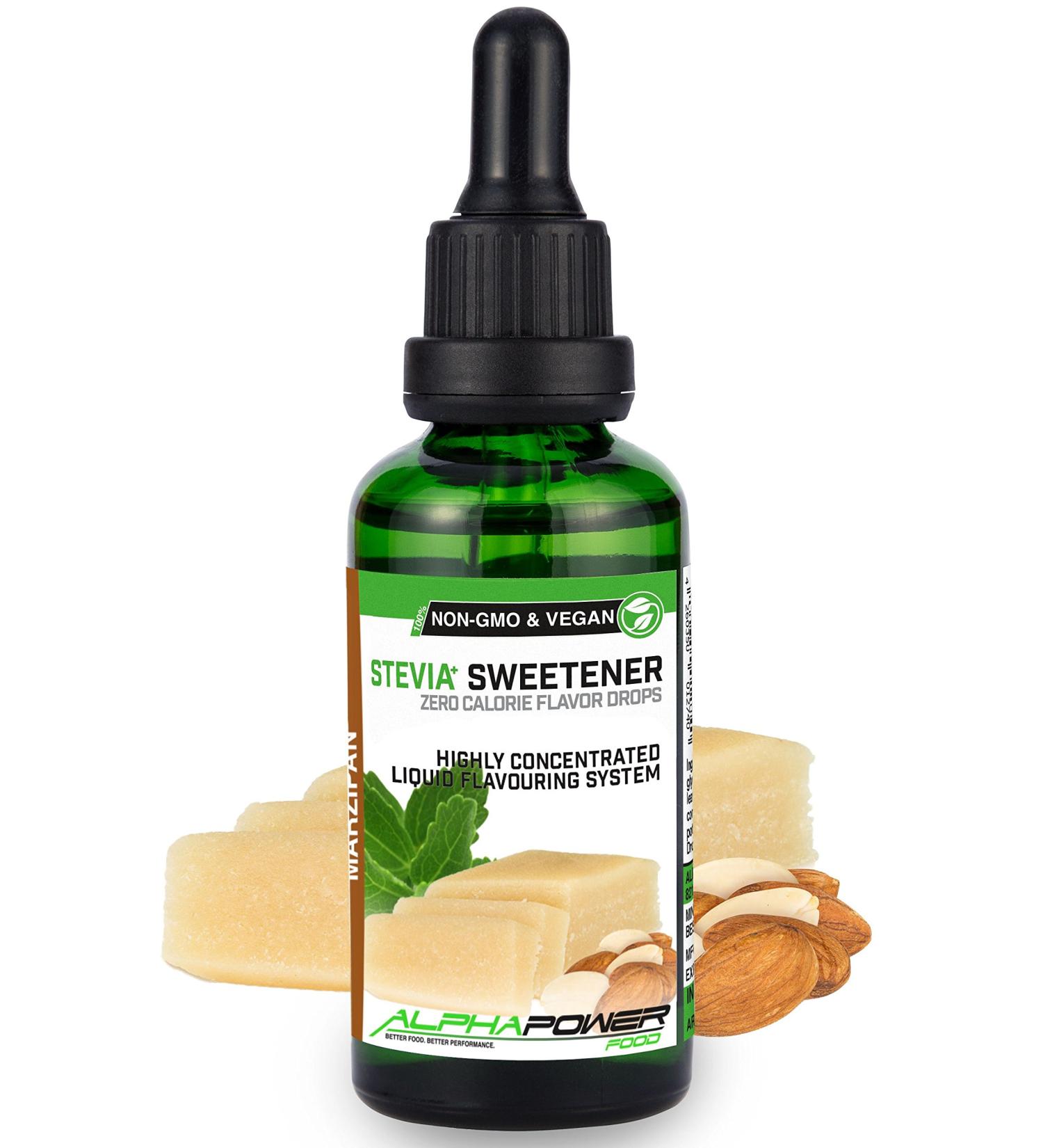 Alphapower Food Stevia Sugar-Free Flavor Drops - 100% Natural Marzipan Aroma for Water Muesli Desserts & Smoothies - 50ml Pack - Buy Online on GoSupps.com