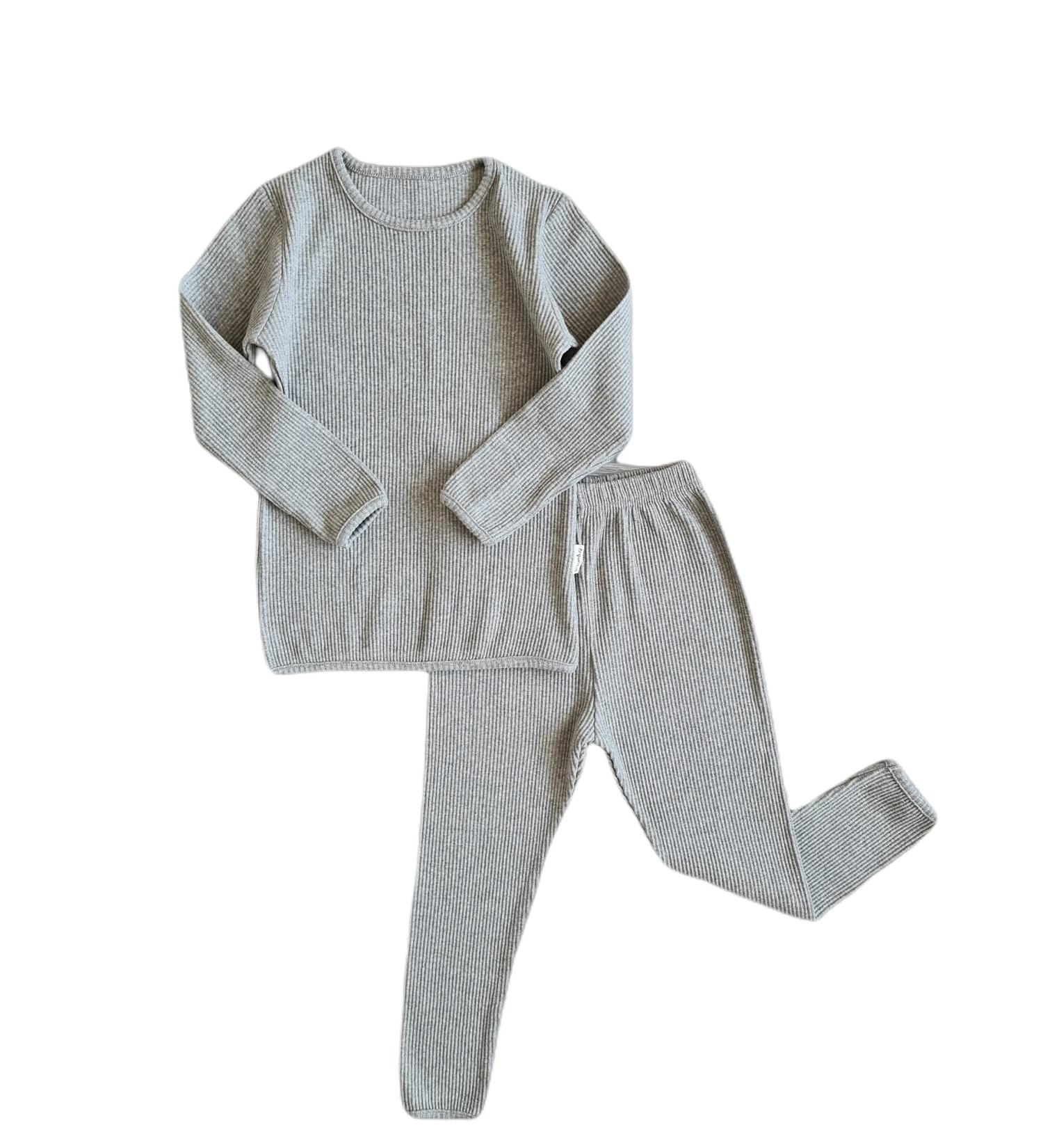 DreamBuy Ribbed Pyjama 20 Colours | Unisex Kids Pyjamas 8-9 Years | Dove Grey Loungewear - Buy Online on GoSupps.com