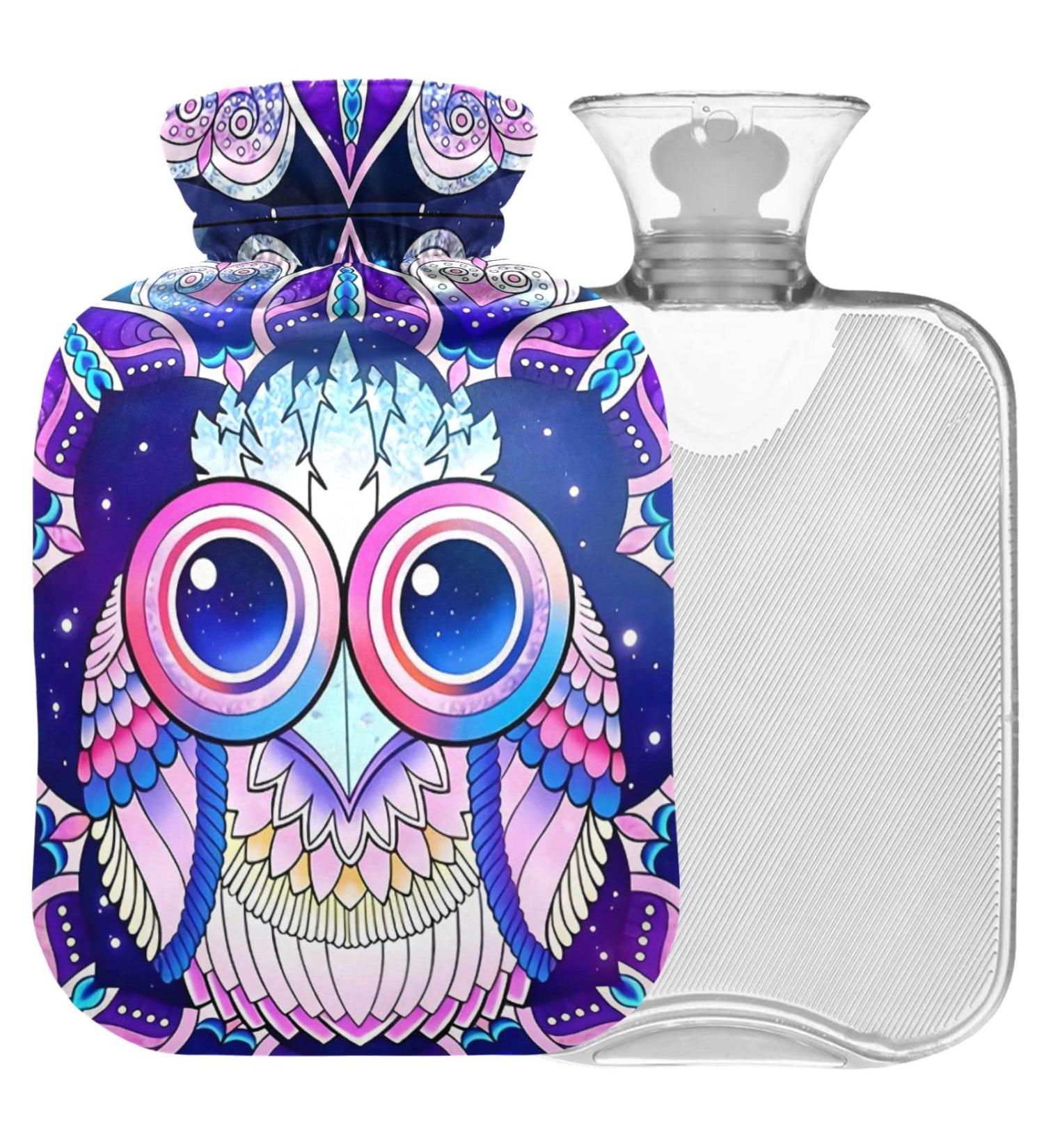 Naanle Colorful Owl Hot Water Bottle 2L Transparent Heat Bottle for Pain Relief & Therapy - Hand & Feet Cozy Comfort - Buy Online on GoSupps.com