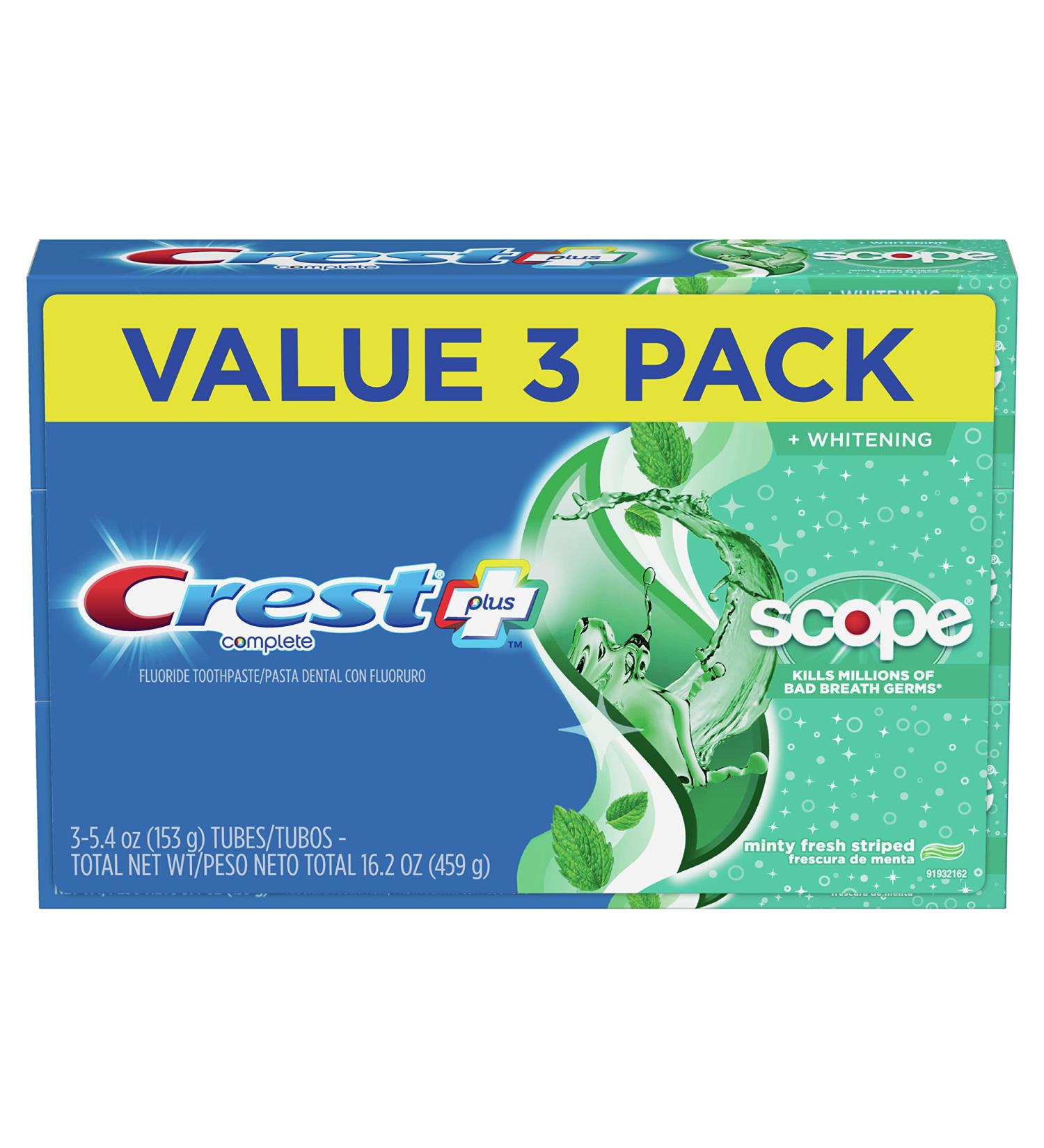 Crest + Scope Complete Whitening Toothpaste 5.4 Oz (Pack of 3) - Minty Fresh - Buy Online on GoSupps.com