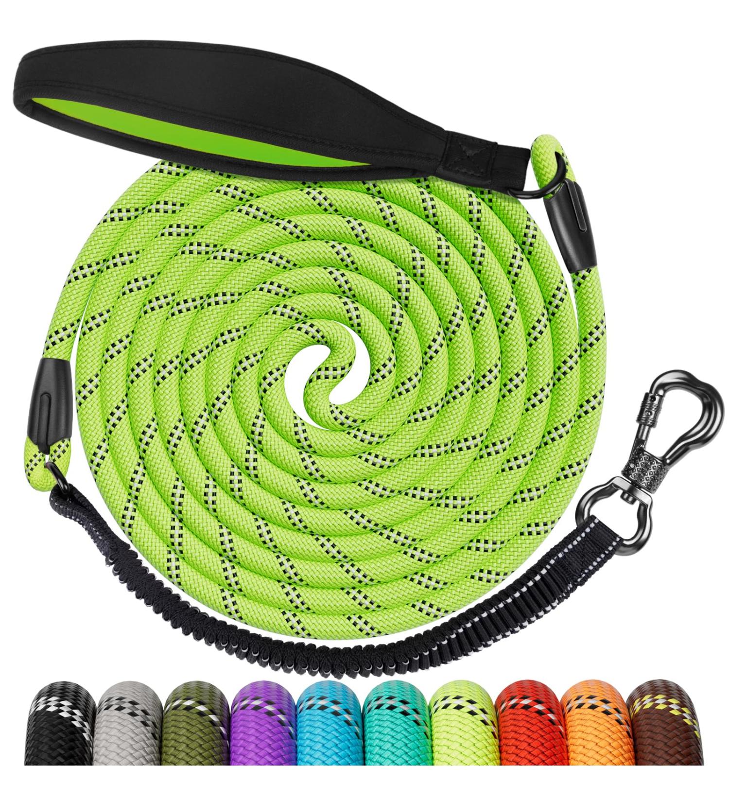 Aystkniet 30m Bungee Tow Leash for Dogs - Shock-Absorbing Padded Handle Reflective Lockable Hook for Medium & Large Dogs | Green - Buy Online on GoSupps.com