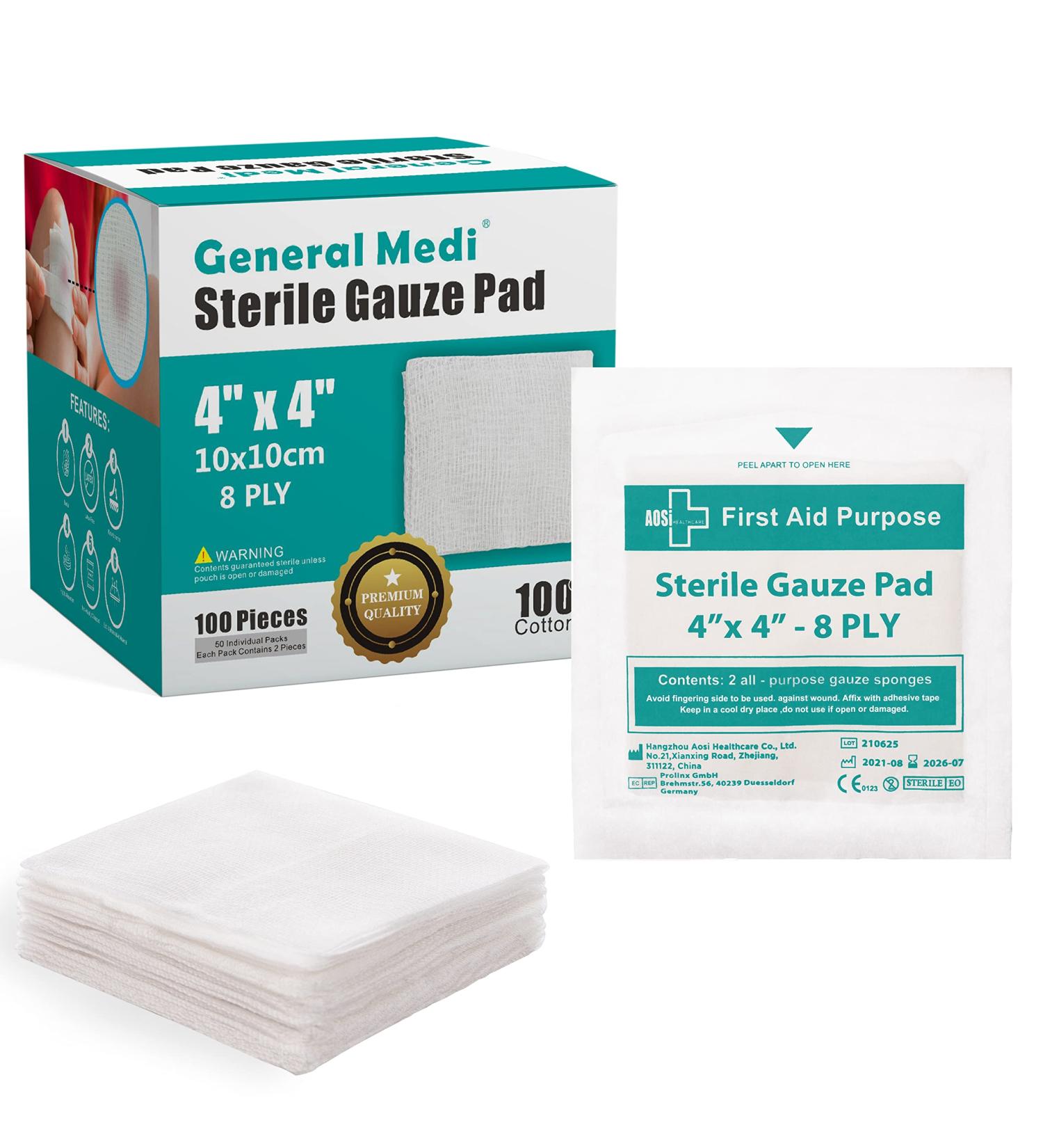 Sterile Gauze Pads 4x4 - Individually Wrapped Medical Gauze for Wound Care (50 Packs, 100 Pieces) - 10x10 cm Cleaning & Cushioning Minor Wounds, Cuts, Burns - Buy Online on GoSupps.com
