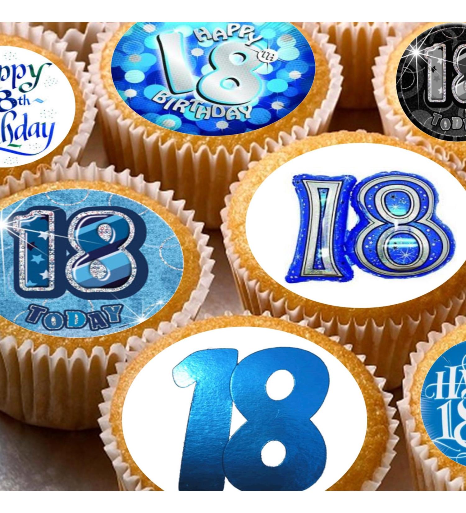24 18th blue male style edible birthday party Cupcake Cake Toppers Wafer Rice Paper precut decoration