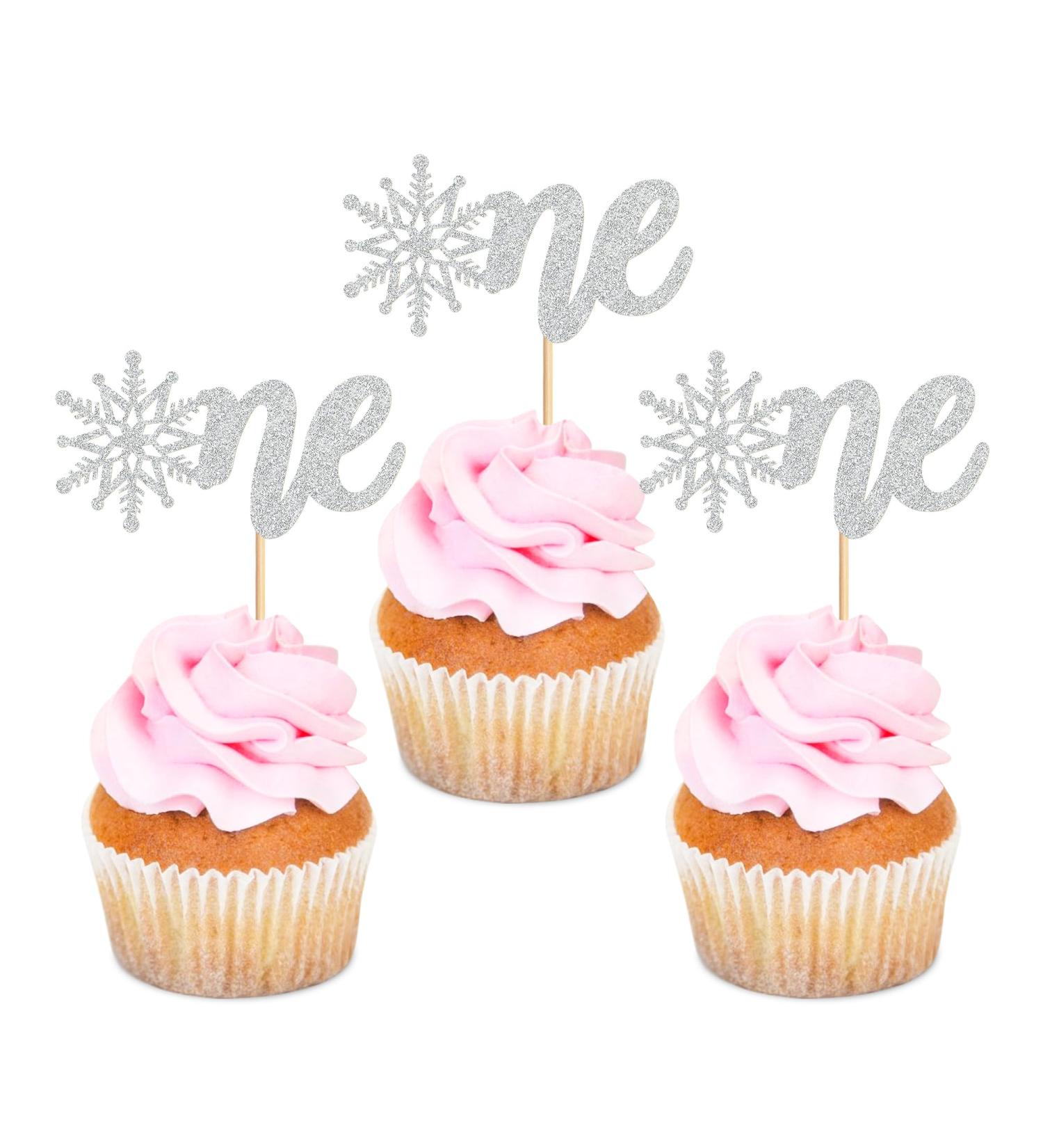 Ercadio 24 Pack Snowflake One Cupcake Toppers Silver Glitter Winter Snowflake 1st Cupcake Toppers Snowflake One Cupcake Picks for Baby Shower Christmas Theme Party Cake Decor Supplies D-one Silver - Buy Online on GoSupps.com