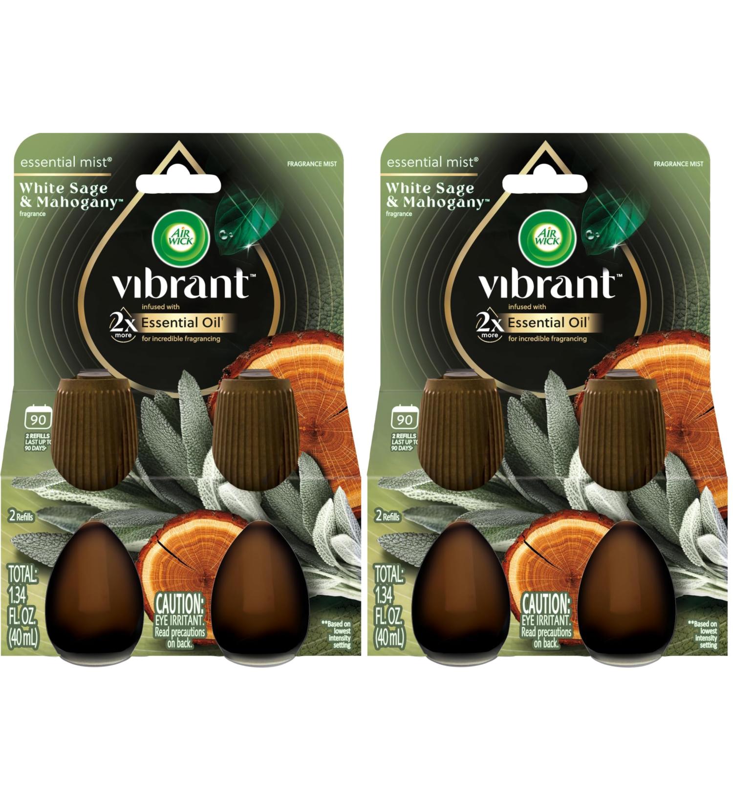 AIR WICK Essential Mist Twin Refill White Sage & Mahogany (2x.67) oz. (Pack of 2) White Sage and Mahogany 1.34 Fl Oz (Pack of 2) - Buy Online on GoSupps.com