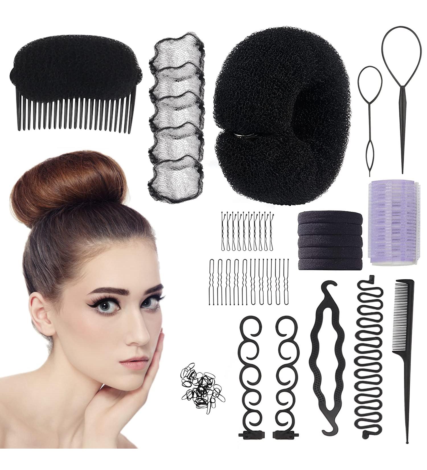Beauty.H.C Hair Styling Set - 13 Piece Black Braiding Tools for Hair Bun, Ponytail, and Styling - Includes Hair Ties, Pins, and Rollers - Buy Online on GoSupps.com