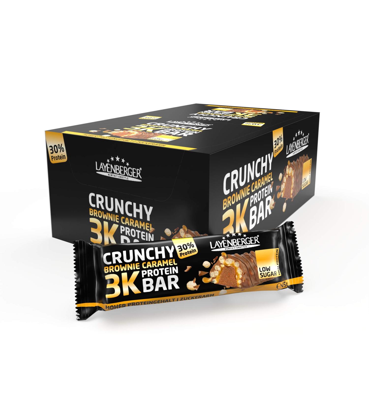 Layenberger 3K Protein Bar Crunchy - High Protein Low Sugar Fitness Bar (15 x 45g) - Brownie Caramel - 15 Pack - International Shipping - Buy Online on GoSupps.com