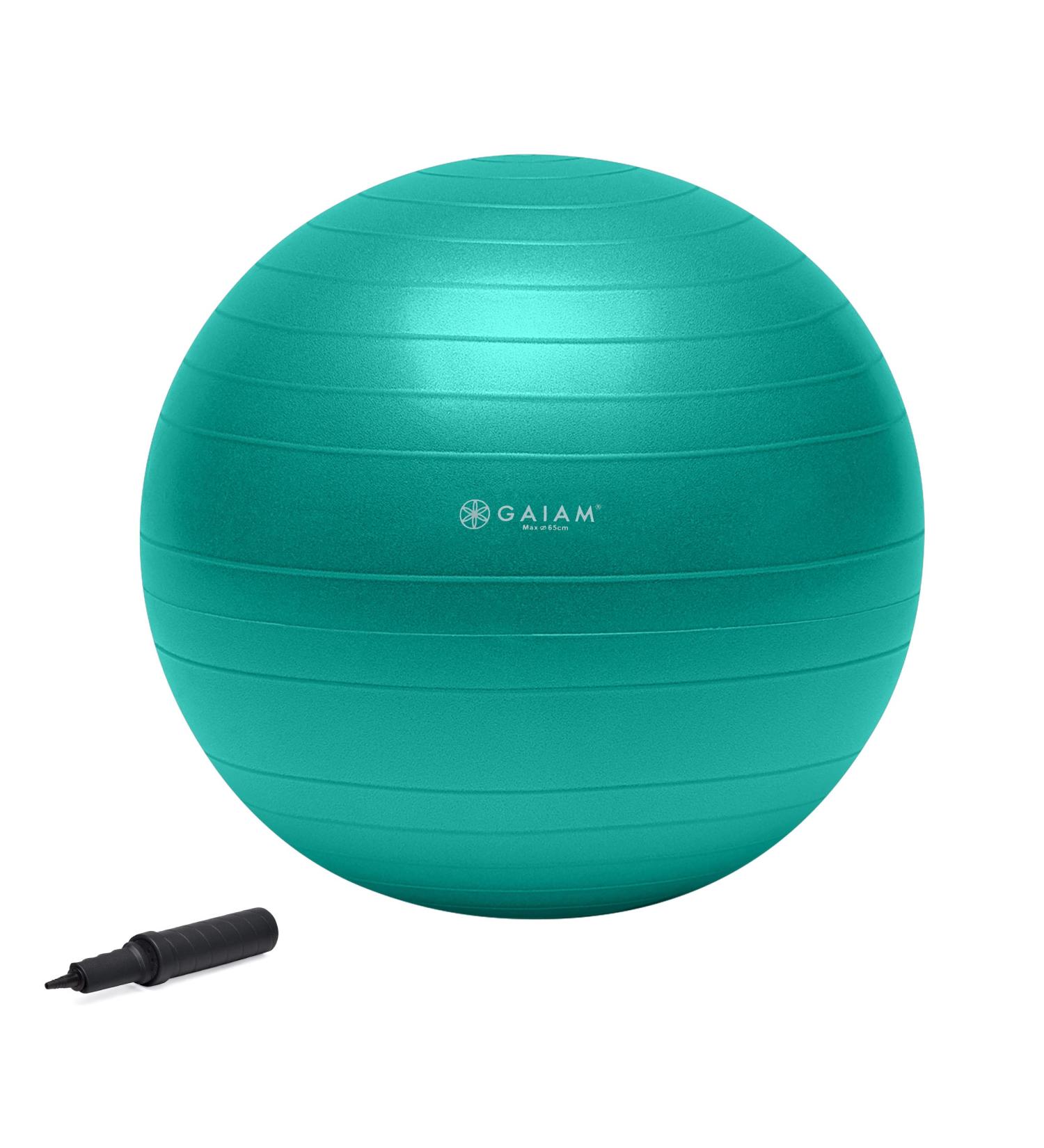 Gaiam Total Body Balance Ball Kit - 65cm Green Anti-Burst Yoga Ball with Air Pump and Workout Program - Buy Online on GoSupps.com