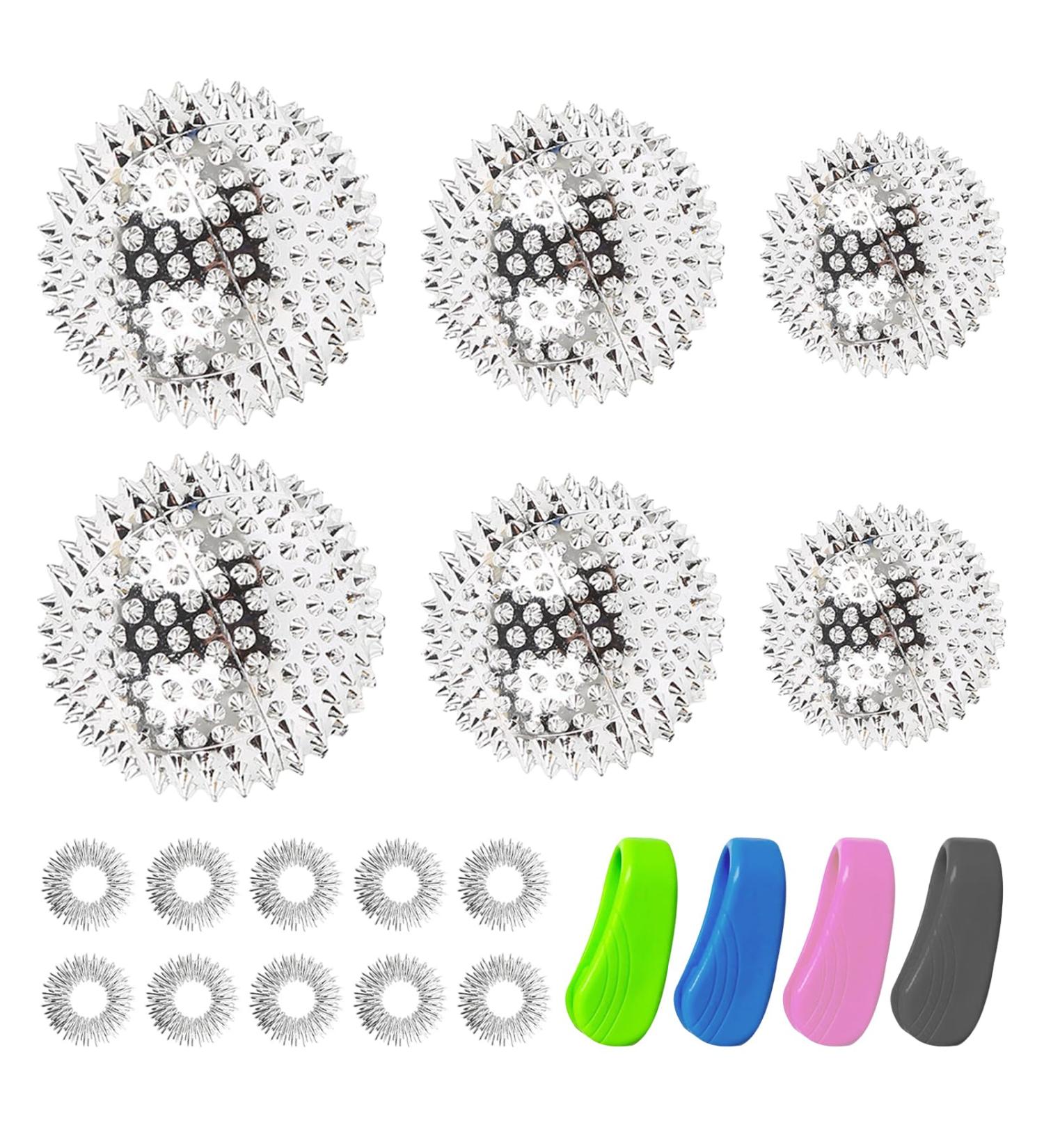 Sporgo Magnetic Hedgehog Balls: Set of 3 Acupressure Massage Balls for Stress Relief | High-Quality Therapy with 10 Rings & 4 Brackets - Buy Online on GoSupps.com