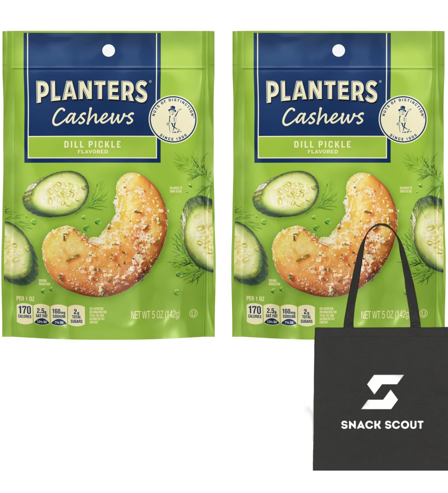 PLANTERS Whole Cashews Dill Pickle Flavored Party Snacks Plant Based Protein 5 oz (Pack of 2) Bundle With a Snack Scout Lunch Bag - Buy Online on GoSupps.com