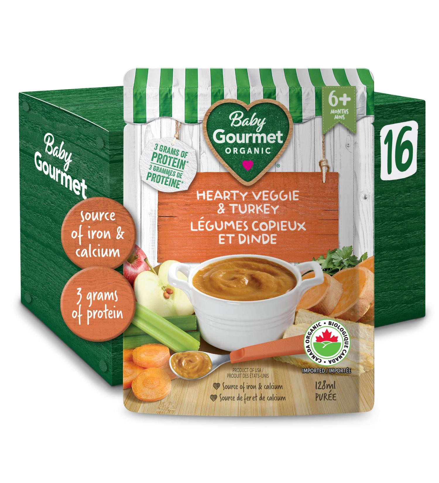Baby Gourmet Organic Meals - Hearty Veggie & Turkey - Non-GMO BPA-Free No Added Sugar Or Salt No Fillers Or Thickeners 128ml - 16 Pack - Buy Online on GoSupps.com