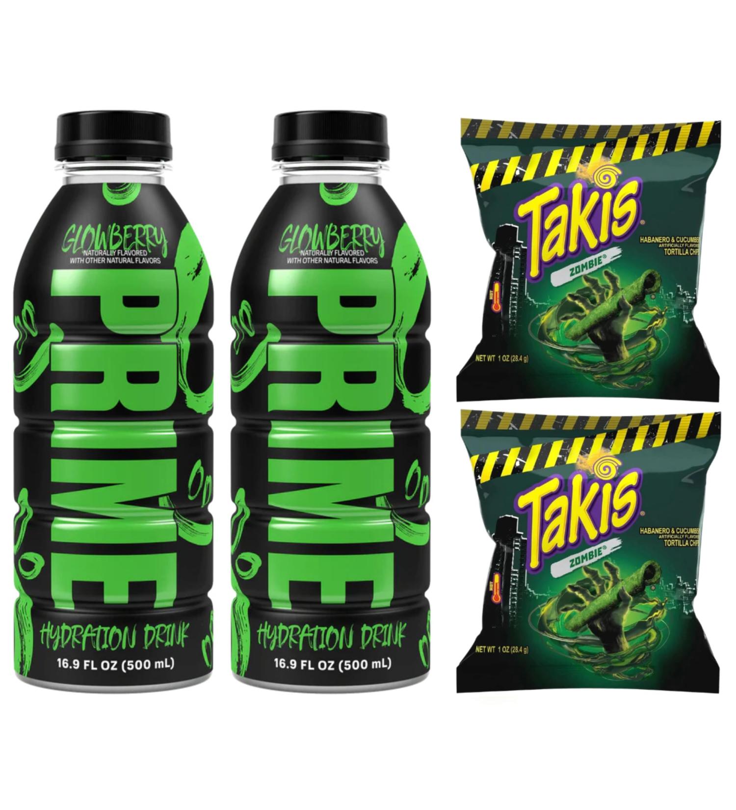 Prime Hydration Glowberry 500ml + Takis Zombie 1 oz - LIMITED EDITION - Value Pack - 2 x Prime + 2 x Takis Zombie - Buy Online on GoSupps.com