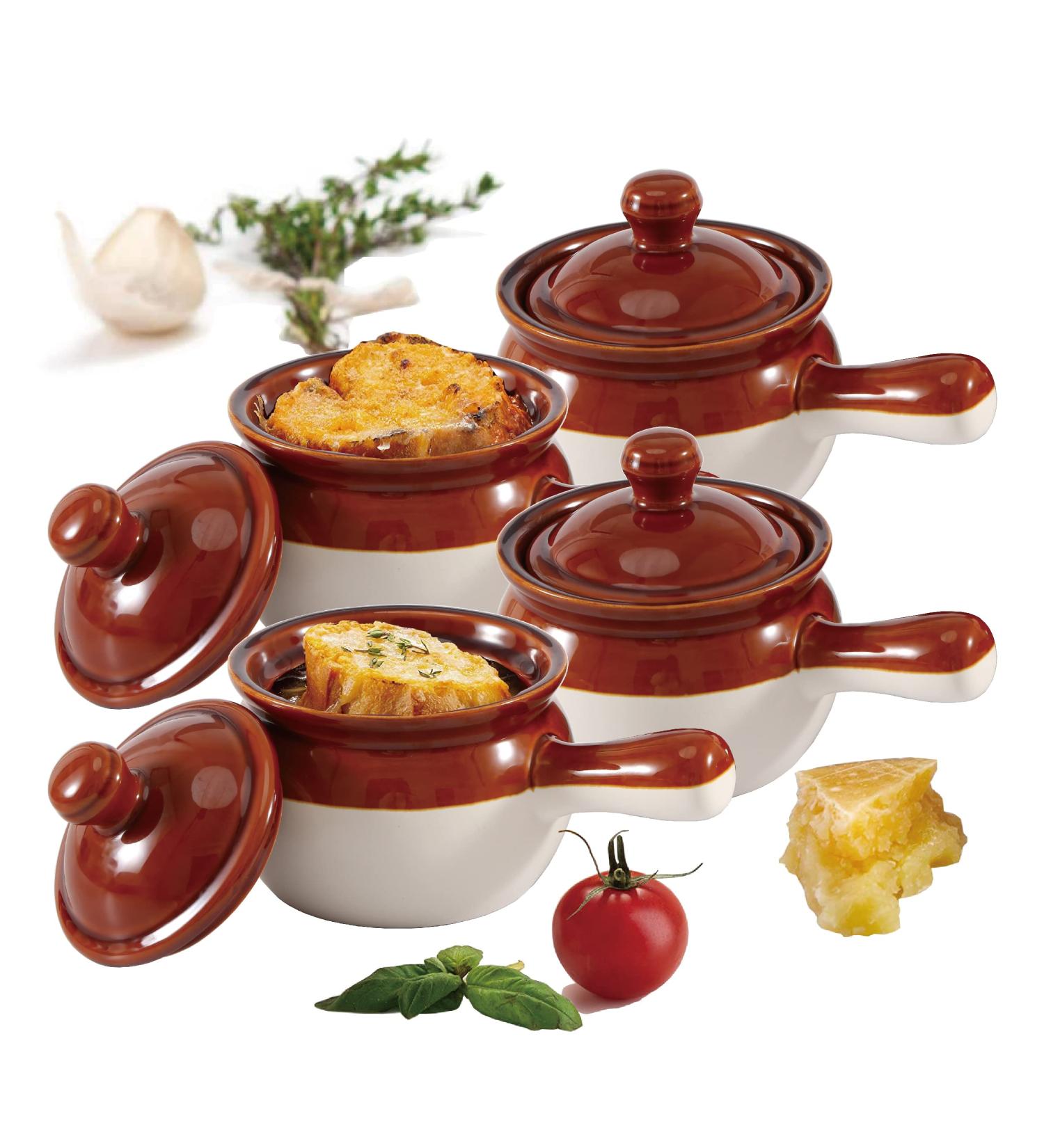 Chef Captain Ceramic Soup Bowls - High-Quality Chili & French Onion Bowls with Handles & Lids | XL 625 ml - Perfect for Delish Soups | International Shipping Available - Buy Online on GoSupps.com