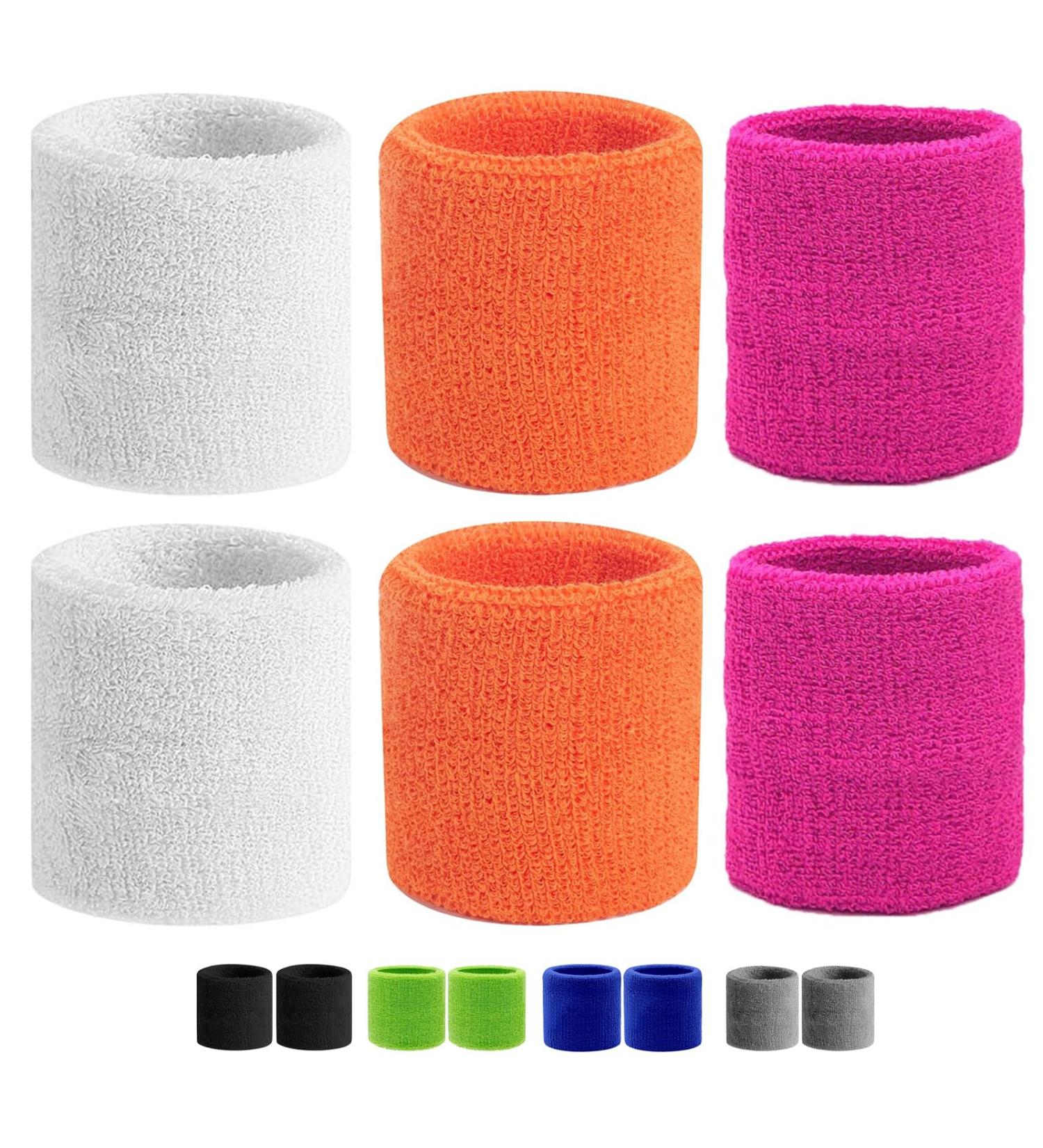 Viky 6-Piece Fitness Welding Bands for Kids | Absorbing Cotton Wrist Tapes for Football Basketball & Tennis | White Orange & Pink | 8cm x 8cm - Buy Online on GoSupps.com
