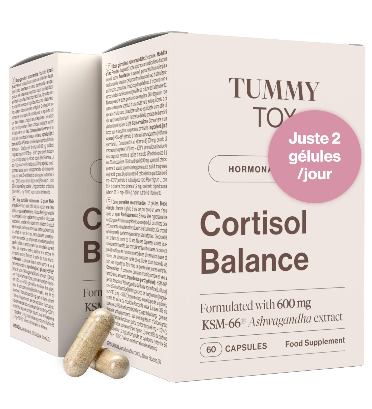 Cortisol Balance - 600 mg Ashwagandha KSM 66 Rhodiola Rosea avec Magn sium Vitamine B6 et Vitamine B5-120 g lules par Tummy Tox - Buy Online on GoSupps.com
