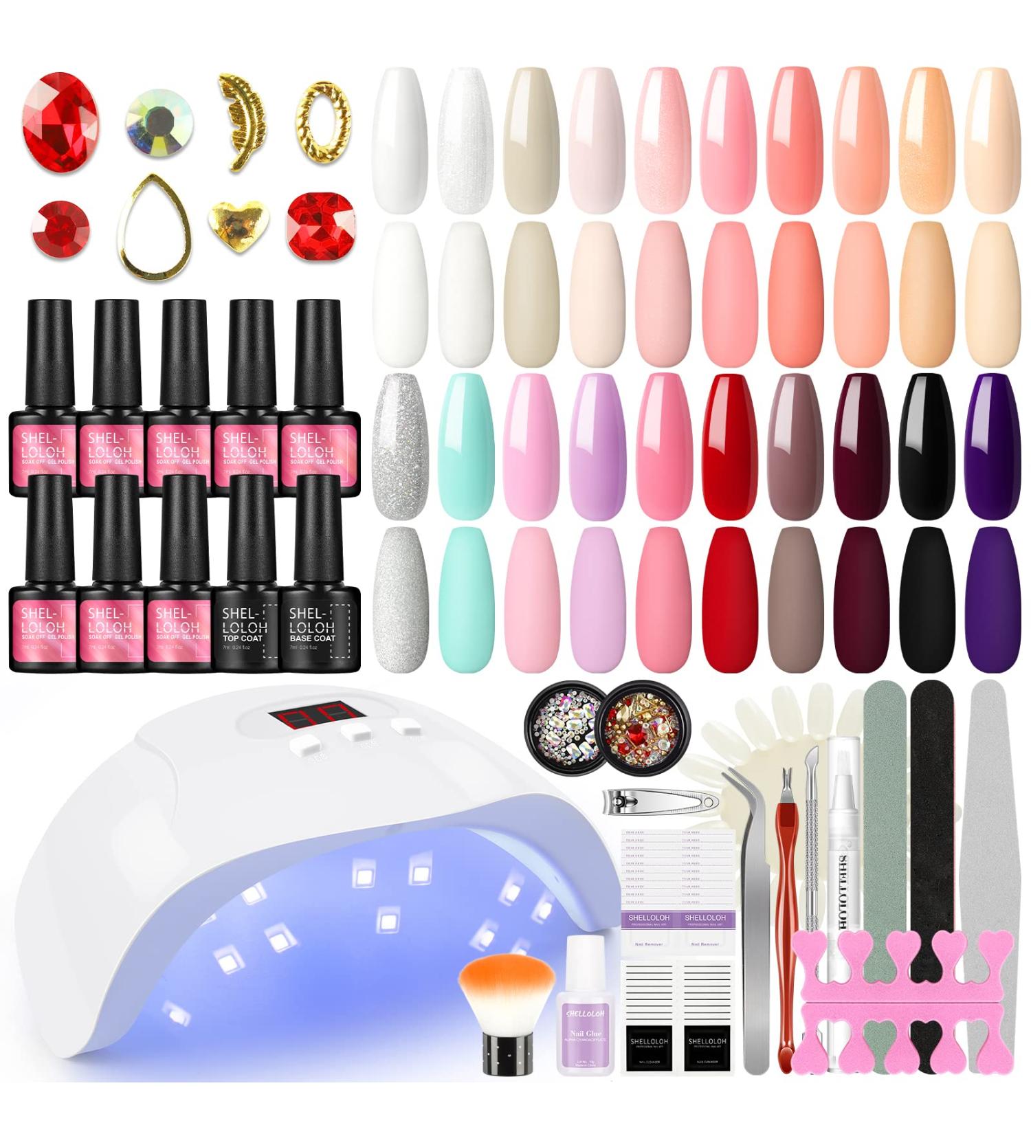 Gel Nail Polish Kit with UV Light - 7ml Gel Polish Set with Base Coat, Top Coat & Manicure Tools - Nail Lamp Included - Perfect Gift for Women - Buy Online on GoSupps.com