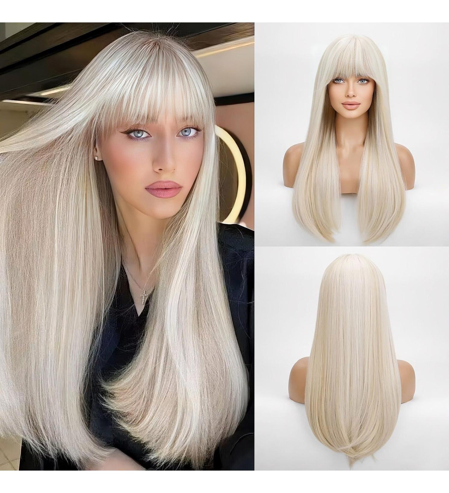 HAIRCUBE Natural White Highlights Straight Wig with Fringe for Women - Daily Wear - Buy Online on GoSupps.com