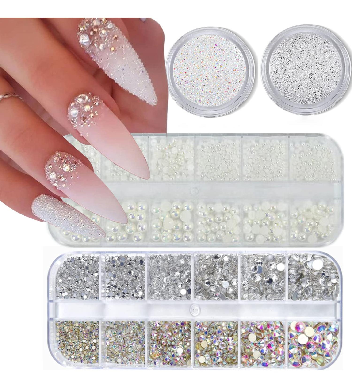 Nail Art Rhinestones & Pearls Set - DIY Nail Decor Supplies | Half Round Design Gems for Acrylic Nails - Buy Online on GoSupps.com