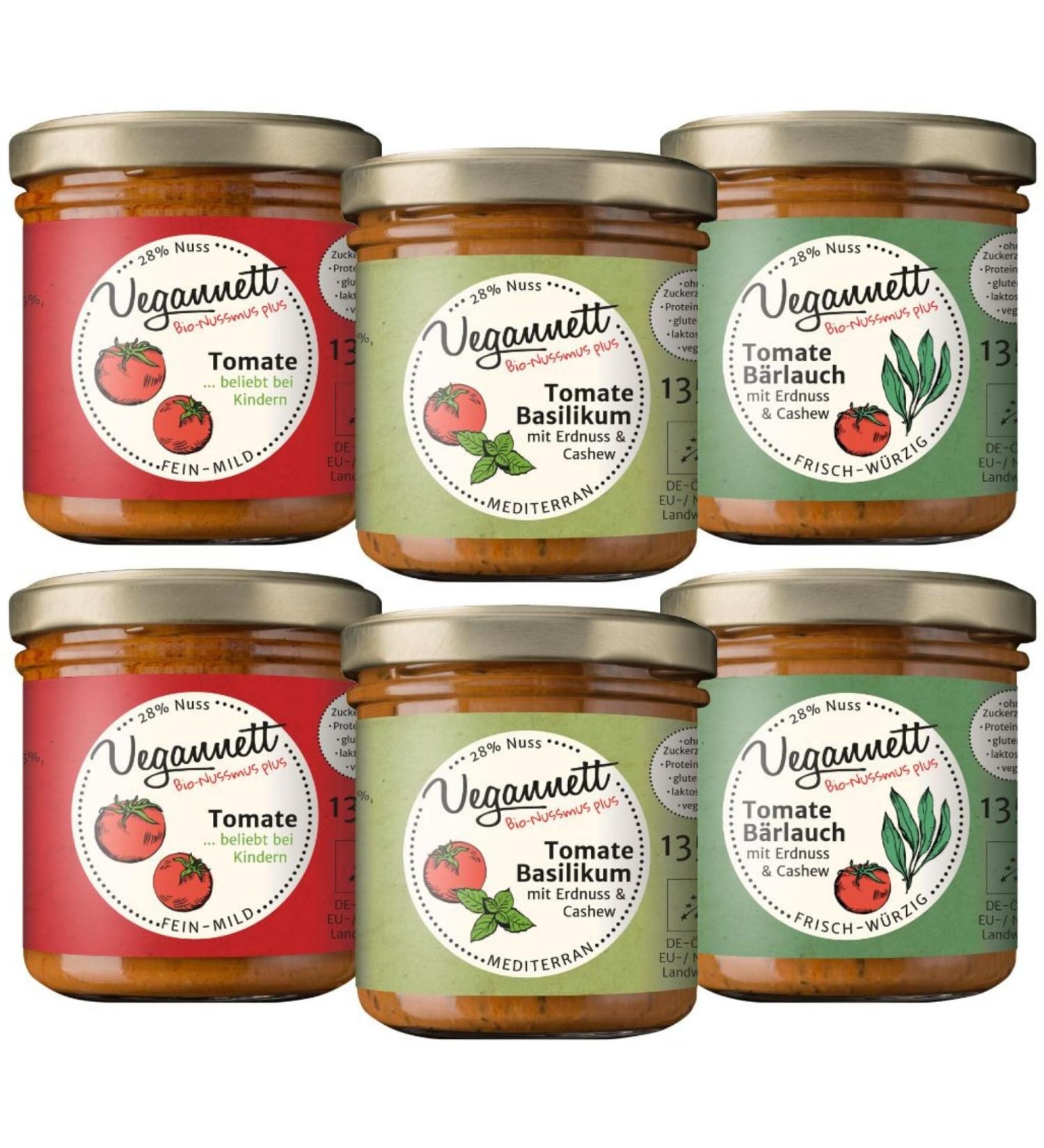 Vegannett Organic Cashew & Peanut Spread (Tomato) 6x135g - Hearty Vegan Craftsmanship with Regional Vegetables & Exotic Spices | No Additives - Buy Online on GoSupps.com