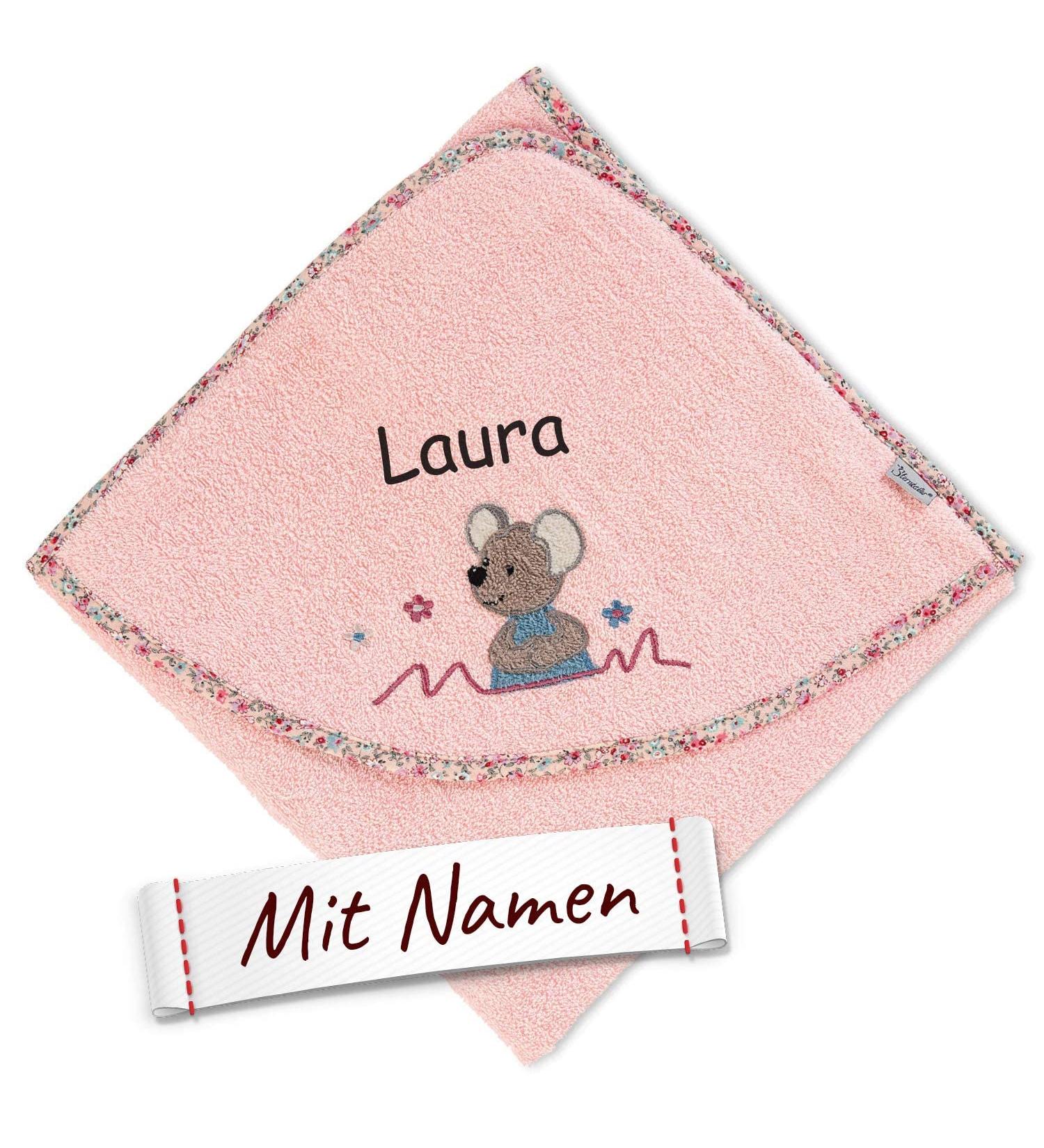 Buy Sterntaler Maus Mabel Hooded Towel for Babies & Kids | Embroidered Bath Towel 80x80 cm | Soft Pink Mouse Design - Buy Online on GoSupps.com