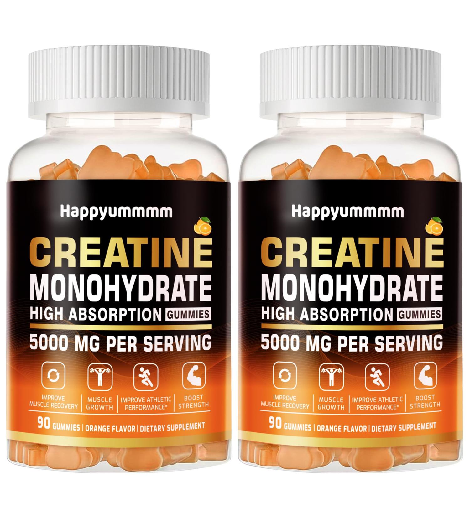 Buy Sugar-Free Creatine Monohydrate Gummies - 5g Chewable Supplement for Men & Women - 180 Orange Gummies (Pack of 2) - International Shipping Available - Buy Online on GoSupps.com