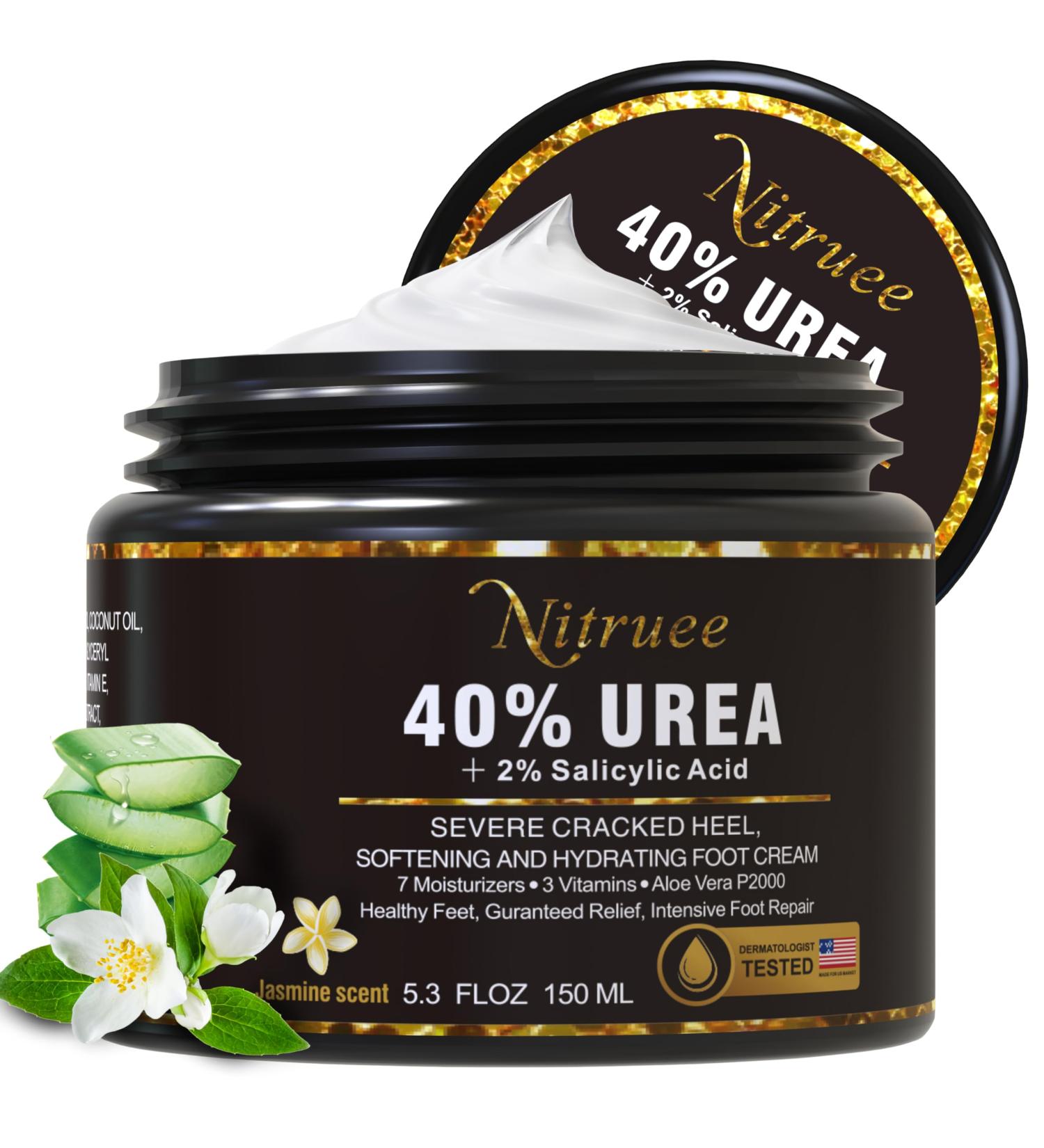Urea Cream 40% for Feet - Max Strength with 2% Salicylic Acid | Dry Cracked Heels Foot Lotion + 10 Disposable Foot Masks - 5.3OZ - Buy Online on GoSupps.com