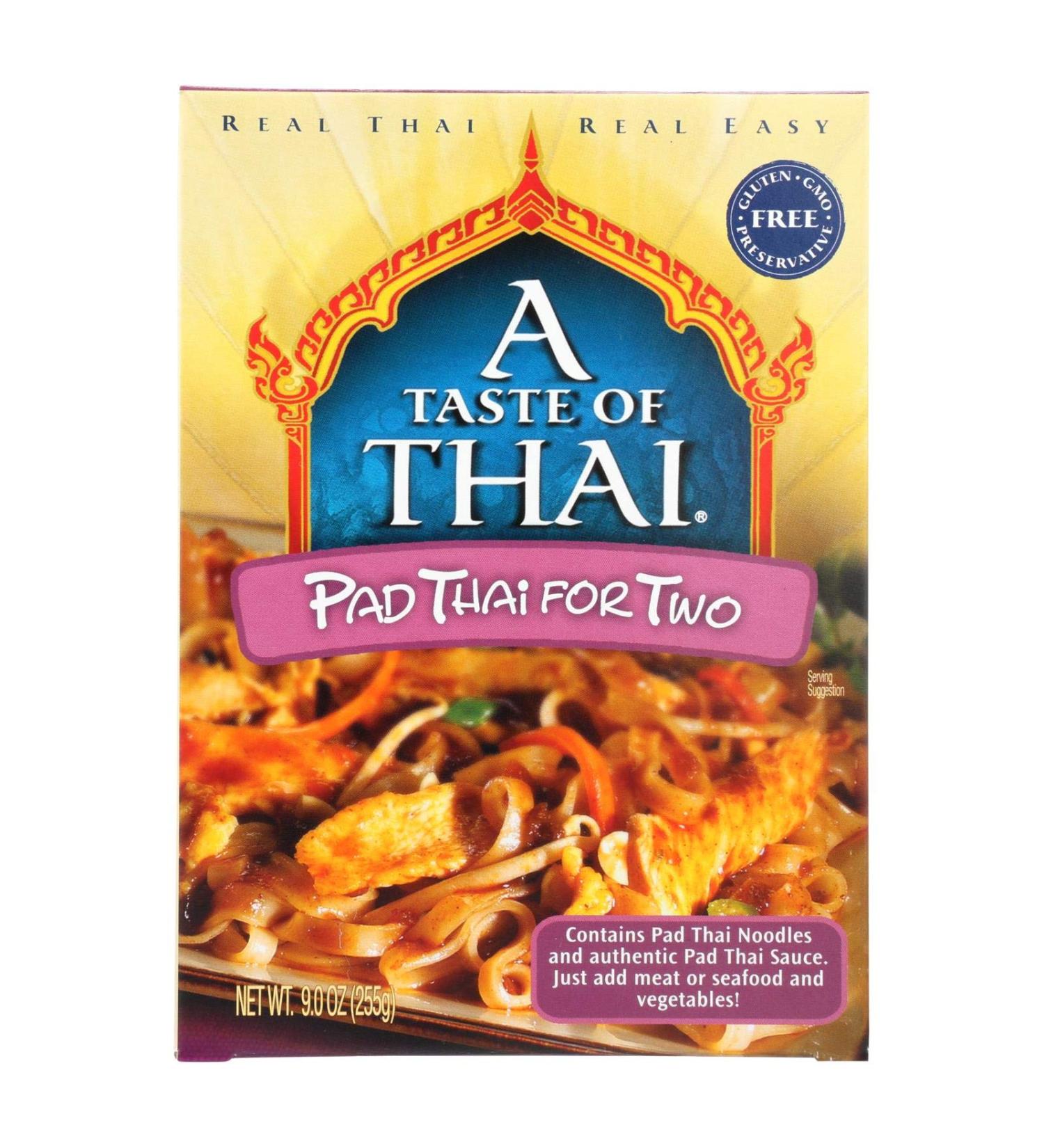 A Taste of Thai Pad Thai for Two Mix - 9oz Pack of 6 Heat & Eat Kit Includes Instant Noodles & Authentic Pad Thai Sauce | Gluten-Free | Ideal Vegan Meal | Perfect Side for Chicken Fish & Meat Entrees 9 Ounce (Pack of 6)