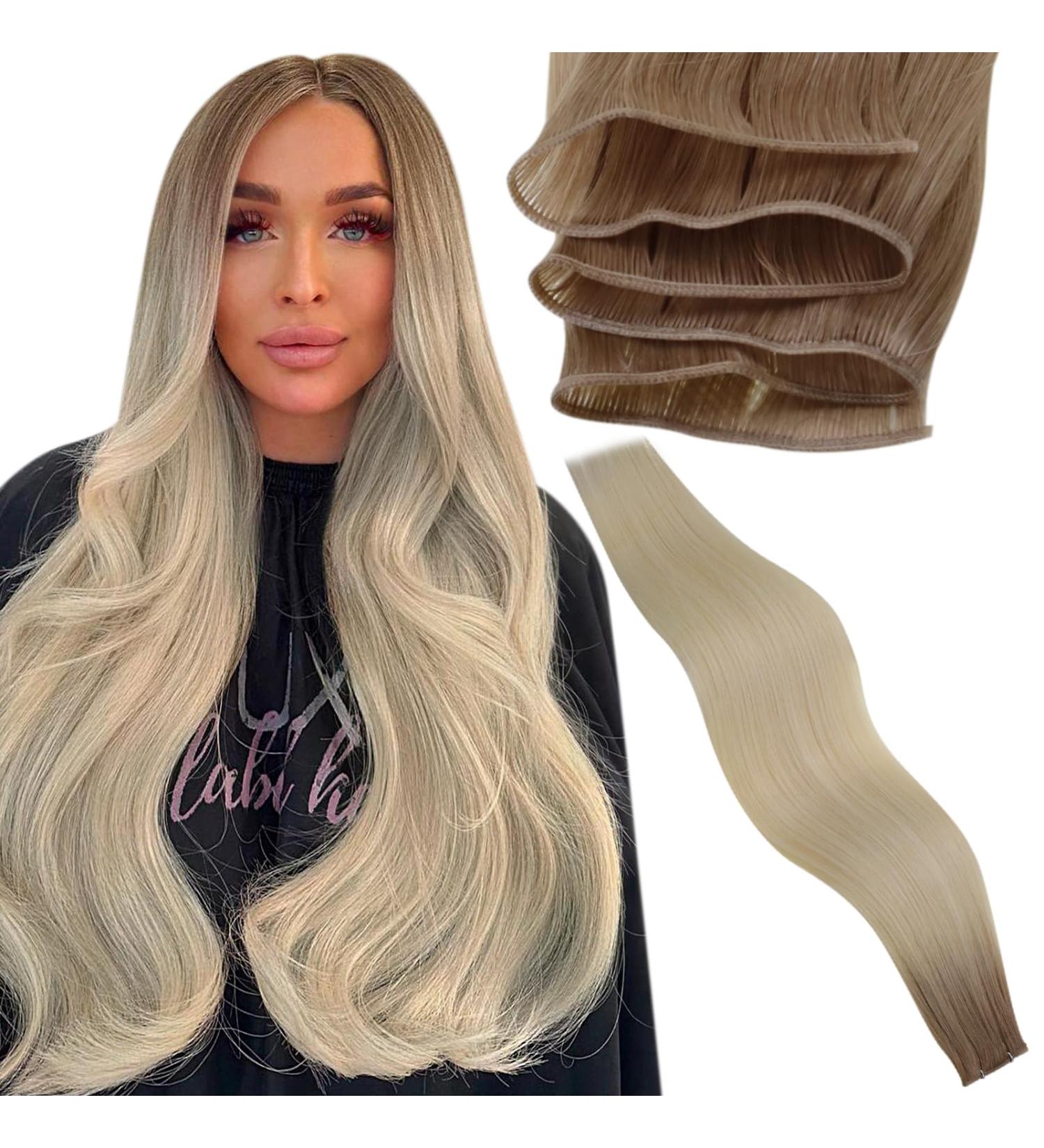 LAAVOO Real Hair Sewing Extensions - Ombre Balayage Blonde #8/60 - 55cm Virgin Tresses for Light Brown & Platinum Blonde - Buy Online on GoSupps.com