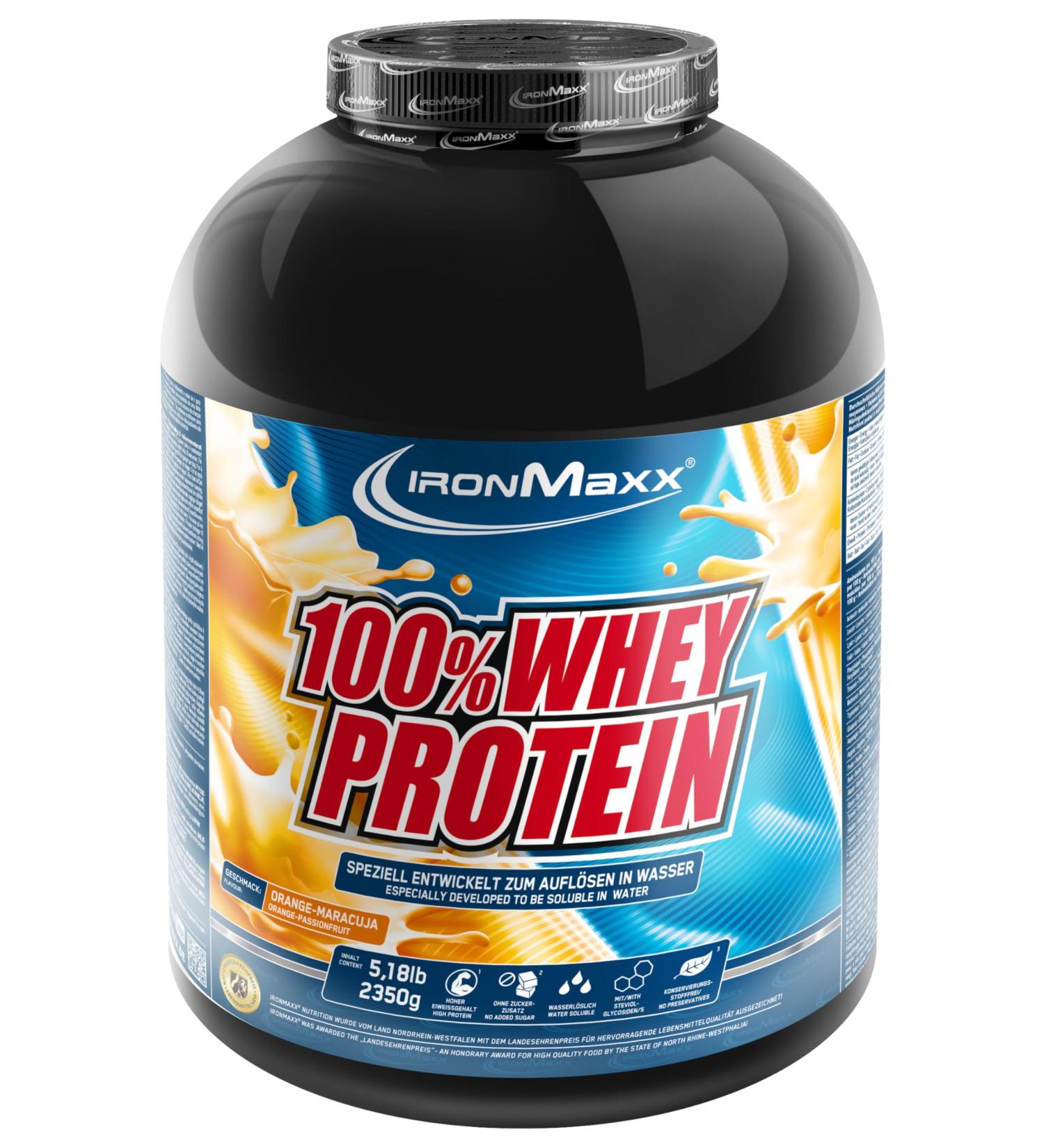 Ironmaxx 100% Whey Protein Powder - Orange Maracuja 2.35kg | Low Sugar Water-Soluble Protein | Multiple Flavors Available | International Shipping - Buy Online on GoSupps.com