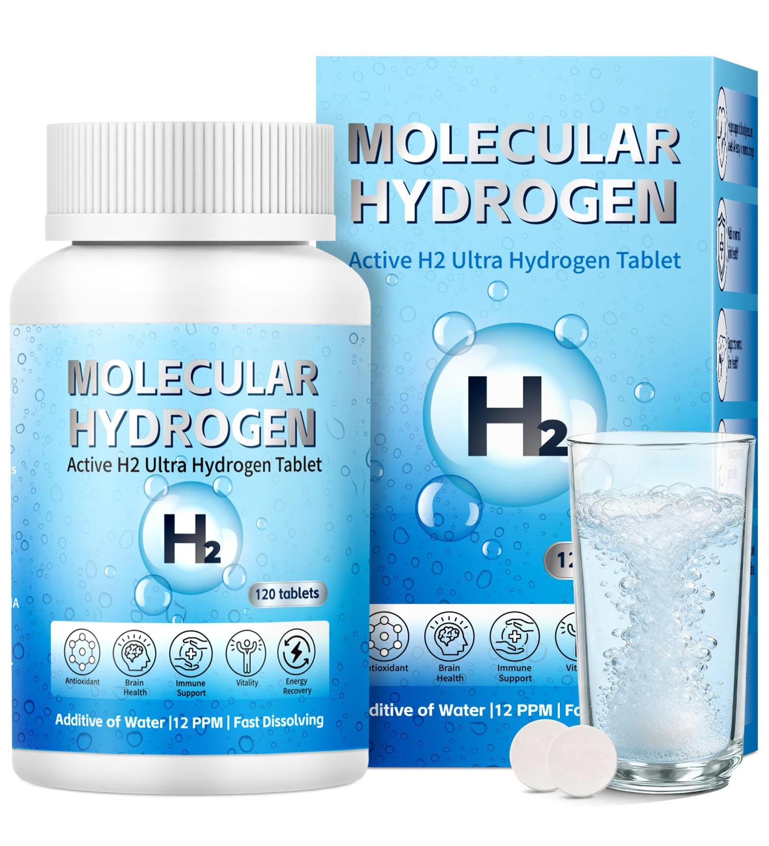 Hydrogen Water Tablets with Magnesium - 12 PPM H2 Molecular Hydrogen Tablets for Drinking Water Fast-Dissolving Antioxidant Support for Cellular Vitality Energy Recovery Non-GMO 120 Count - Buy Online on GoSupps.com